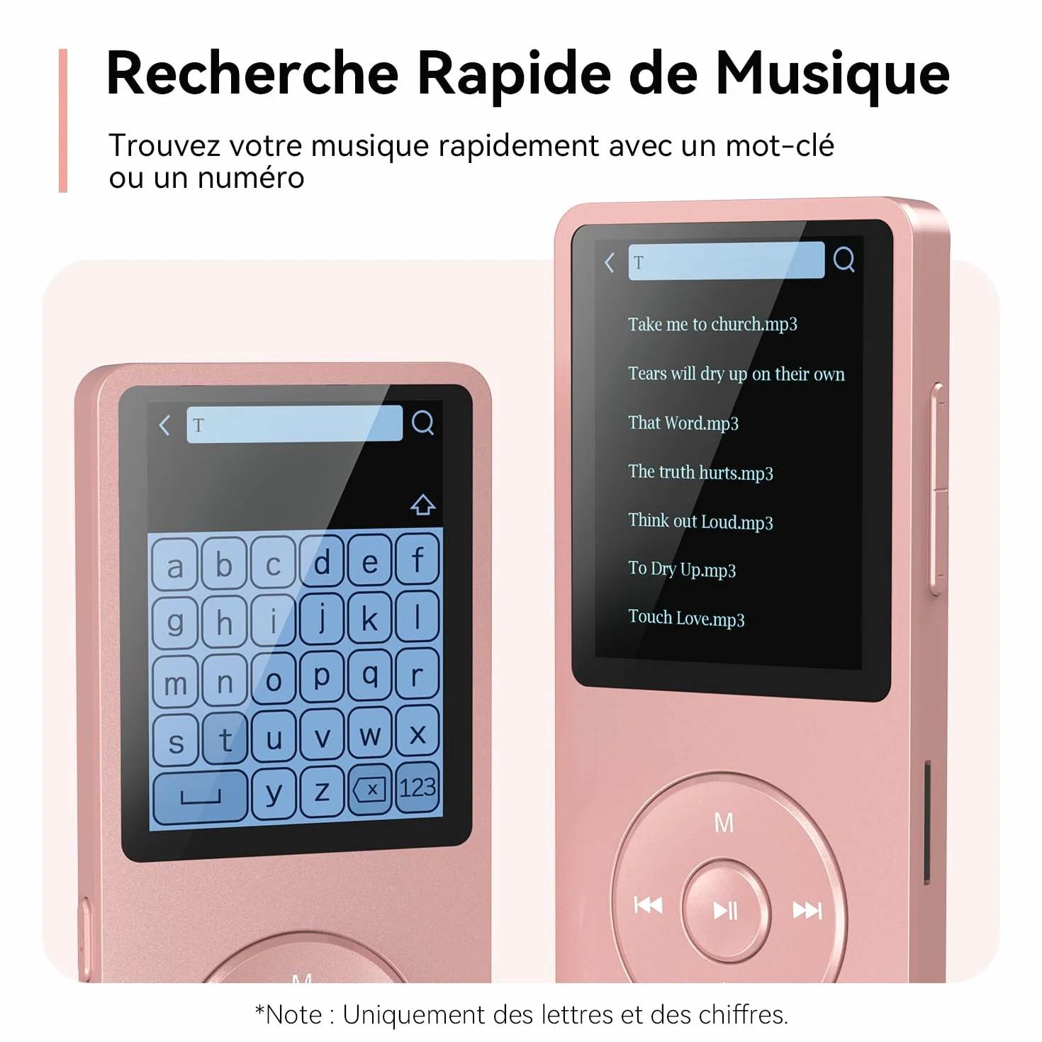 AGPTEK Lecteur MP3 Bluetooth 5.3 64Go Baladeur Portable HiFi 70H Autonomie Radio FM Or Rose