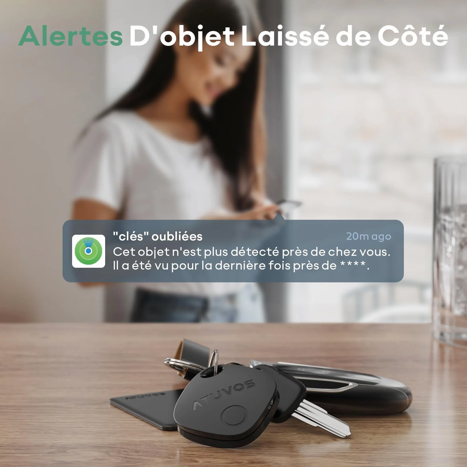 ATUVOS Air Tag Traceur Lot de 4, Fonctionne avec l’app Localiser Apple (Uniquement iOS), Localisateurs D’Objets Bluetooth pour Valises/Portefeuilles/Clés/Sacs/Bagages, Batterie Remplaçable, Noir