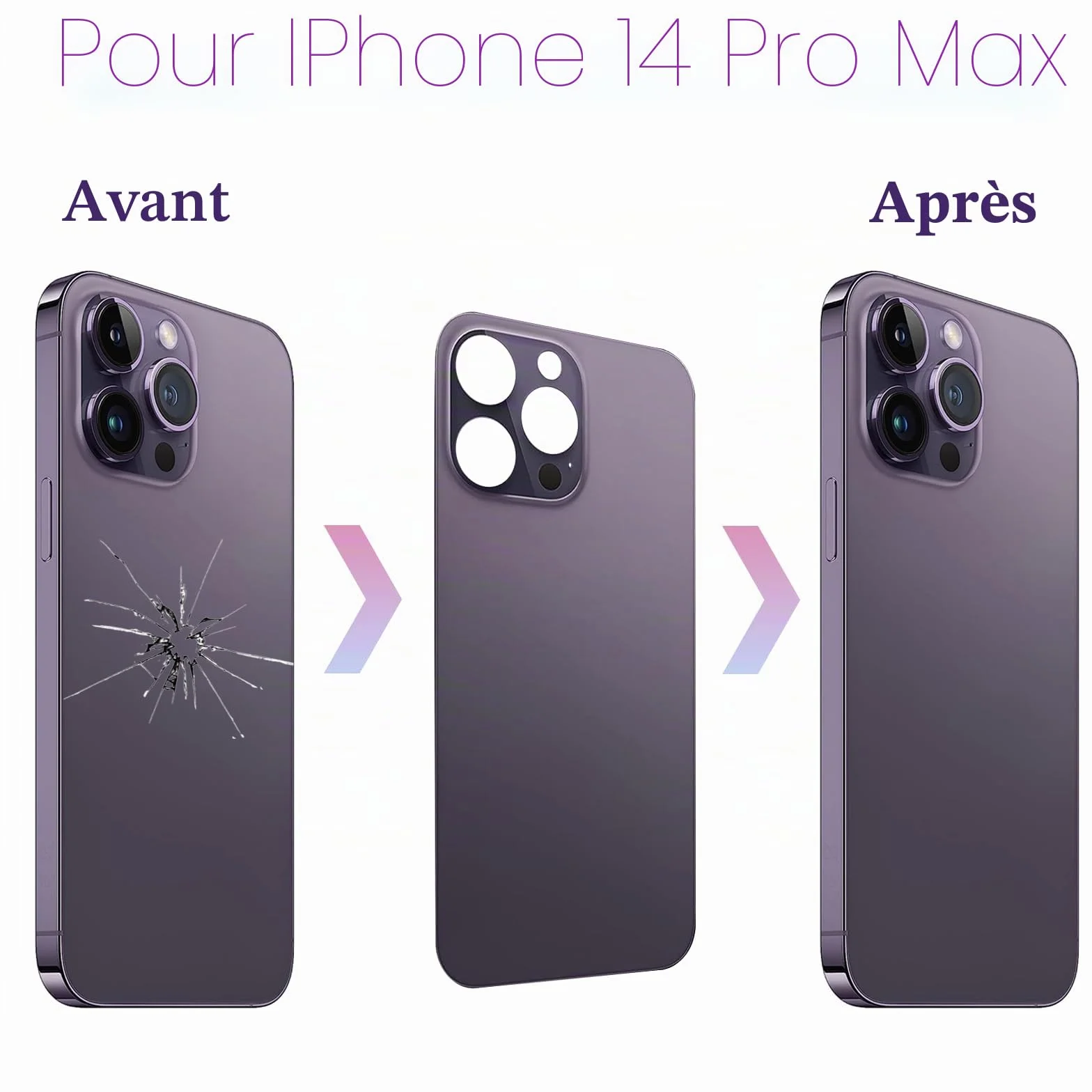 14 Pro Max Verre arrière de Rechange pour iPhone 14 Pro Max 6,7" avec kit d'outils Repar, Violet foncé
