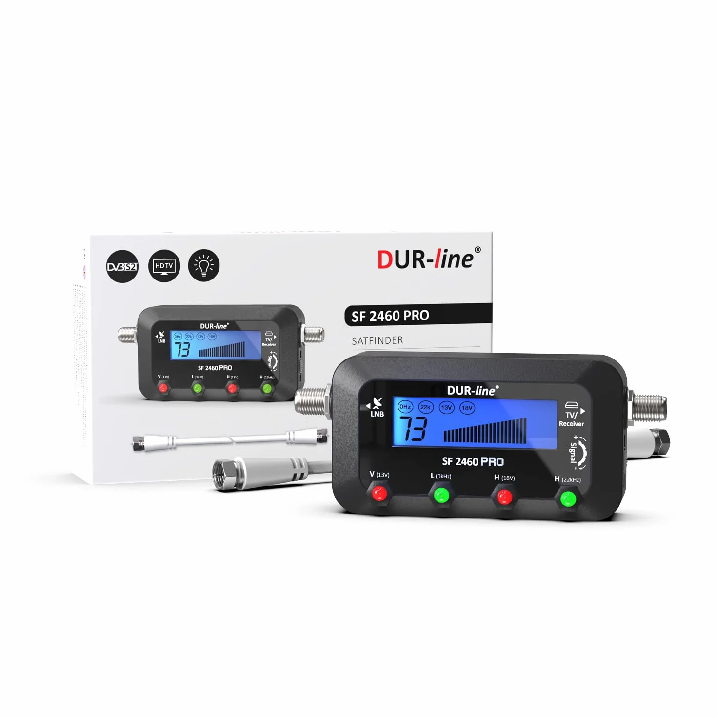 Dur-Line SF 2460 Pro Pointeur Satellite Appareil de Mesure avec câble F Signal sonore écran LCD Astra Hotbird