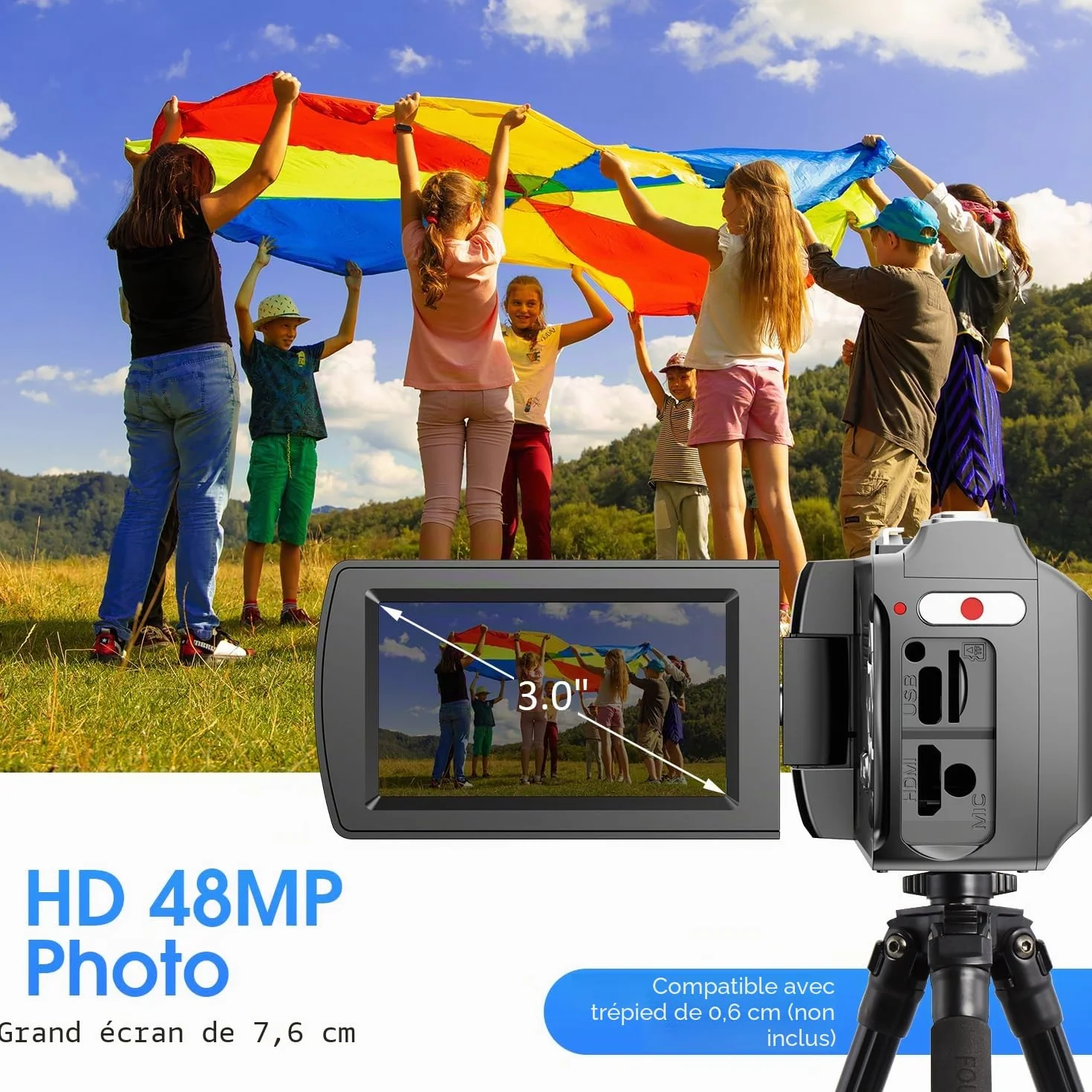 Caméra vidéo numérique 4K 48MP 60FPS avec micro externe et télécommande pour vlogging YouTube