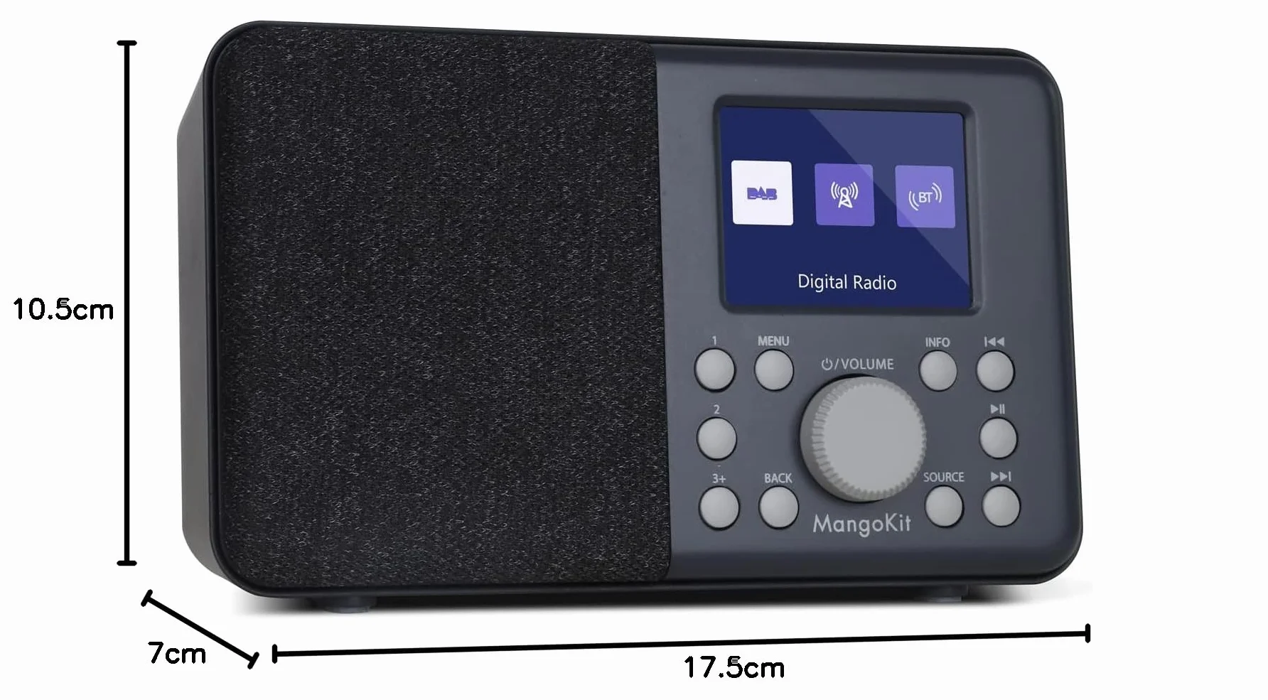 MD3 Radio Numérique Portable Dab/Dab+ et FM, Haut-Parleur Bluetooth, 40 Stations préréglées, alarmes et Horloge, Fonction Snooze, écran Couleur, Alimentation sur Piles ou sur Secteur-Charbon