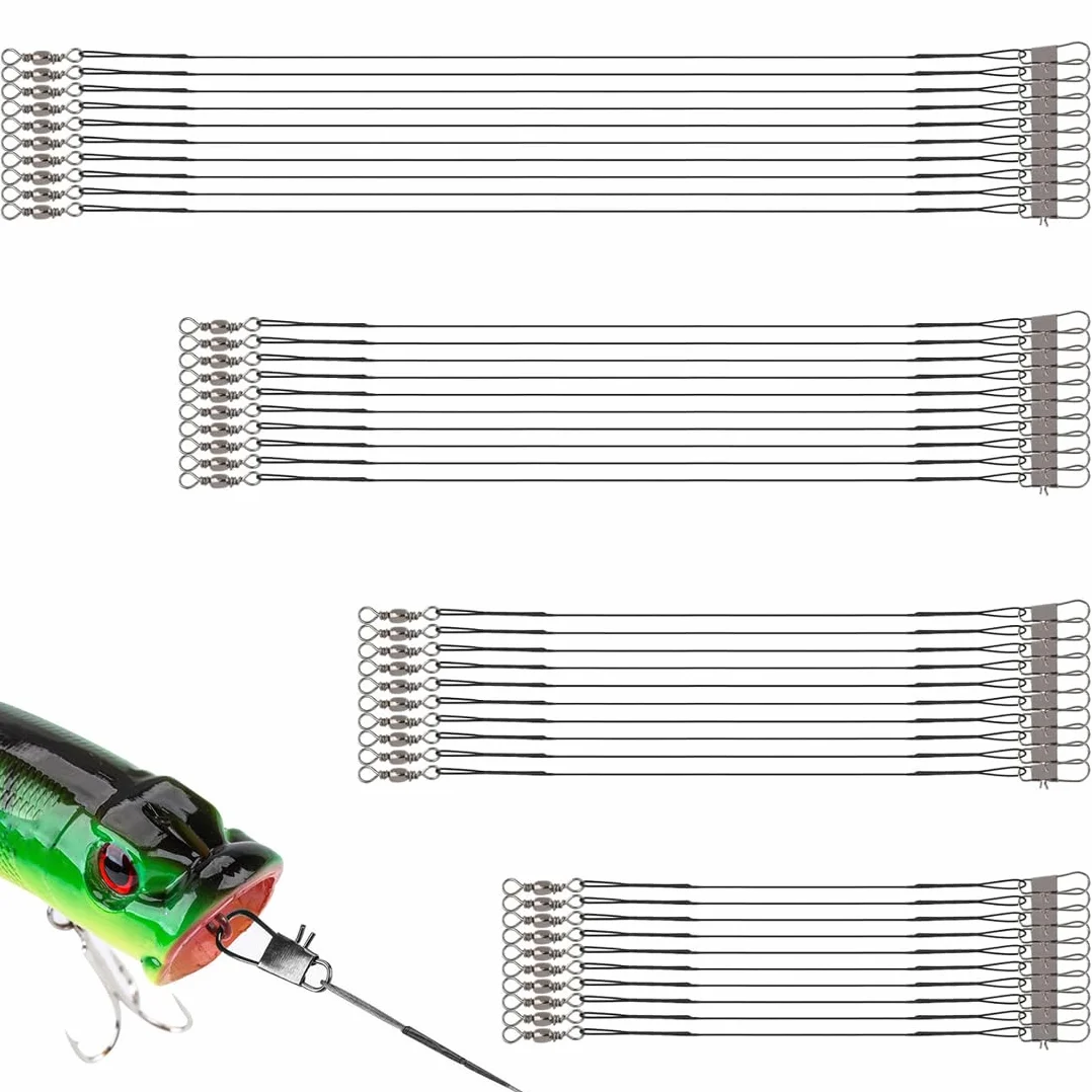 Bas de Ligne Acier Brochet 40PCS 15/20/25/30 cm, Bas de Ligne Carnassier Câbles de Pêche en Acier Inoxydable