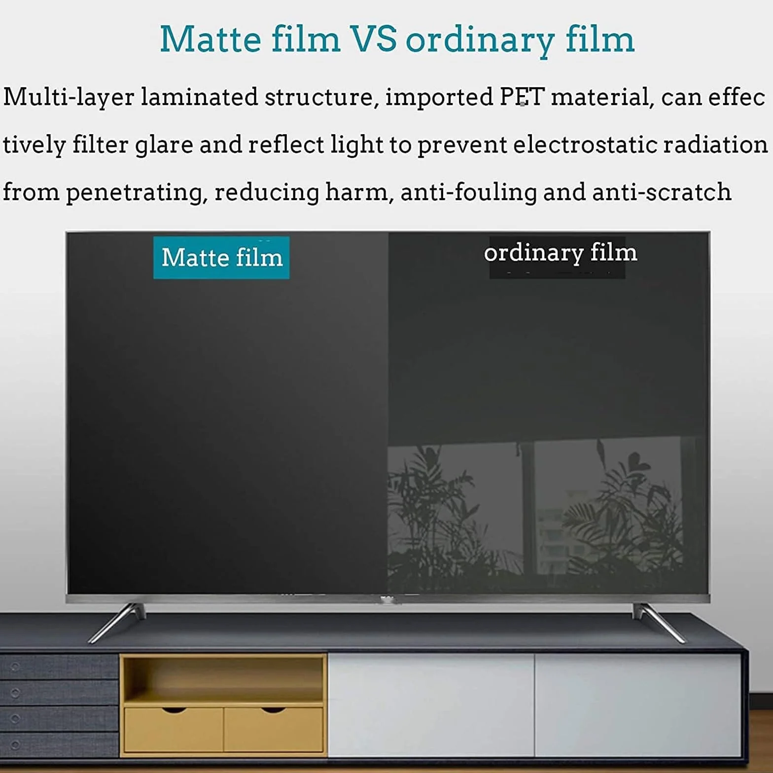 Film Mat antireflet et Anti-Casse pour téléviseur 40-75 Pouces, Protection d'écran LCD LED OLED QLED, 65 Pouces, 1440 x 809