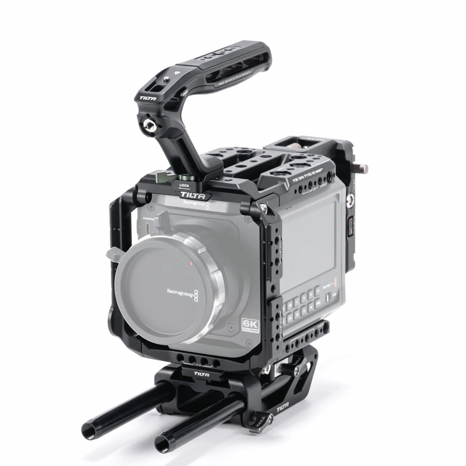 Tilta Cage Pyxis 6K, Pro Kit Cage pour Caméra Compatible avec Pyxis 6K/12K avec Plaque de Batterie V Mount, Poignée Supérieure, Plaque de Base, Tiges - Noir ES-T21-B-V
