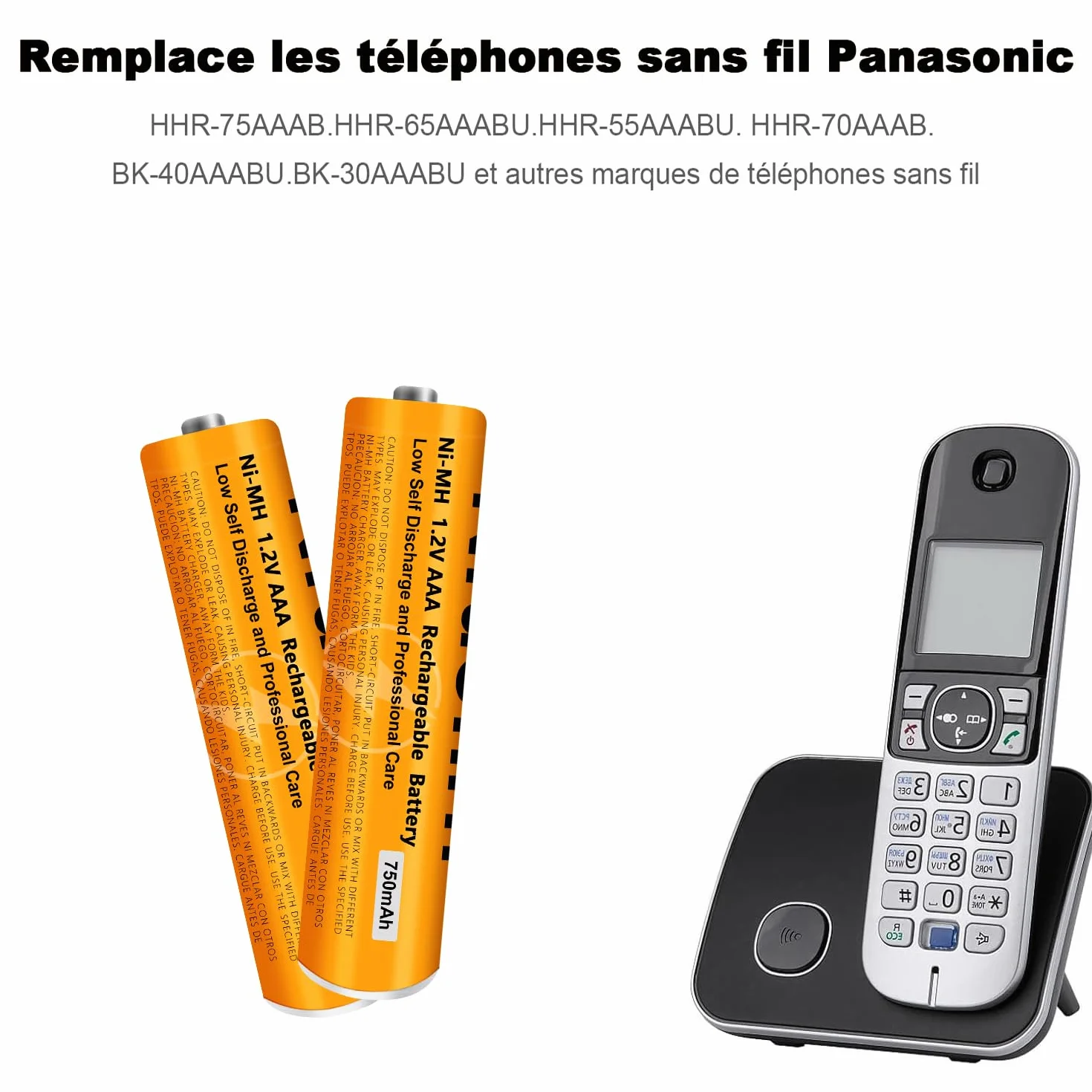 Piles Rechargeables AAA 750mAh 1,2V Ni-MH Lot de 6 pour Gigaset Panasonic