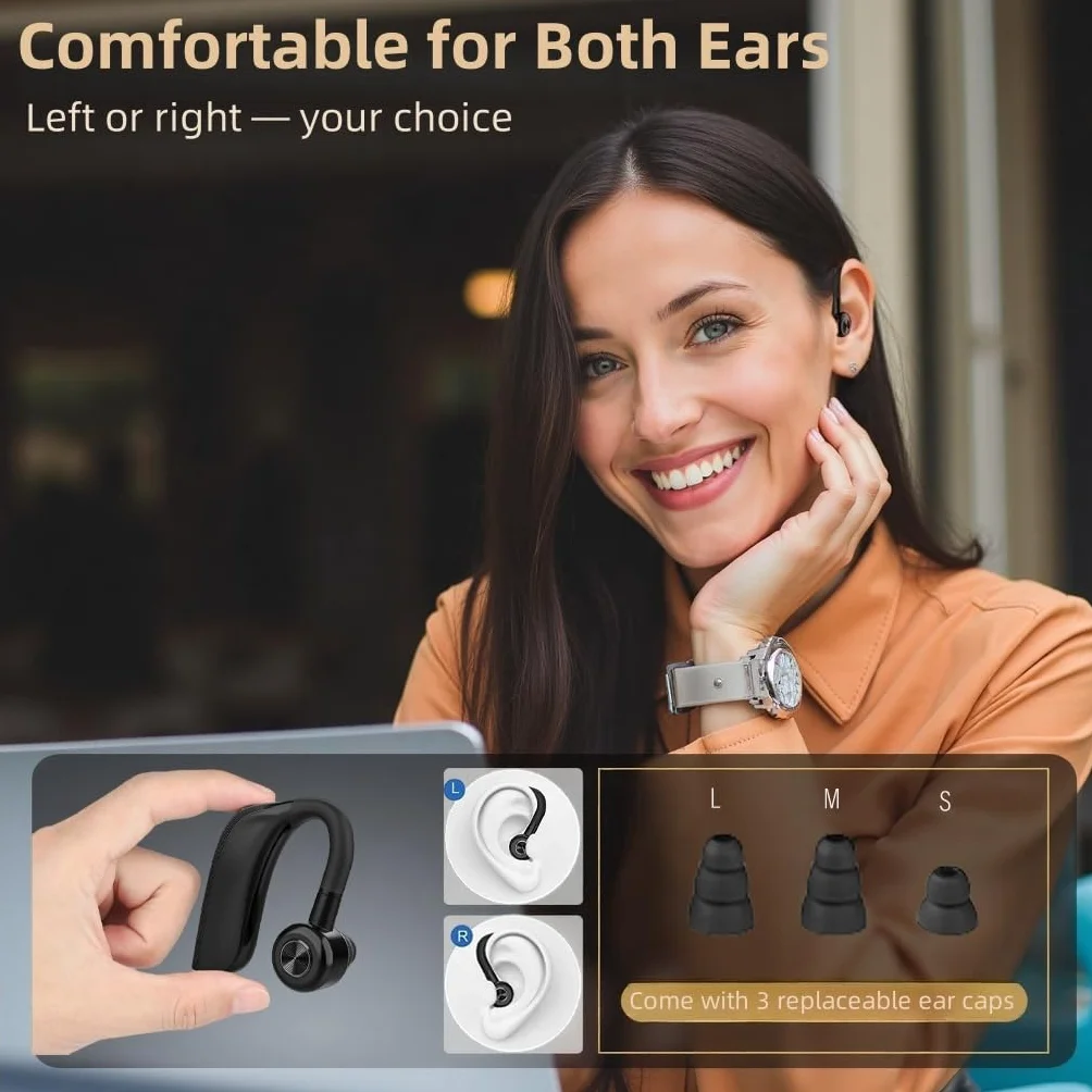 Casque sans Fil Bluetooth 5.4 Casque Mains Libres avec Réduction de Bruit, Autonomie 22h, IPX4 Antitranspiration, Oreillette Bluetooth sans Fil pour Bureau/Conduite/Télétravail