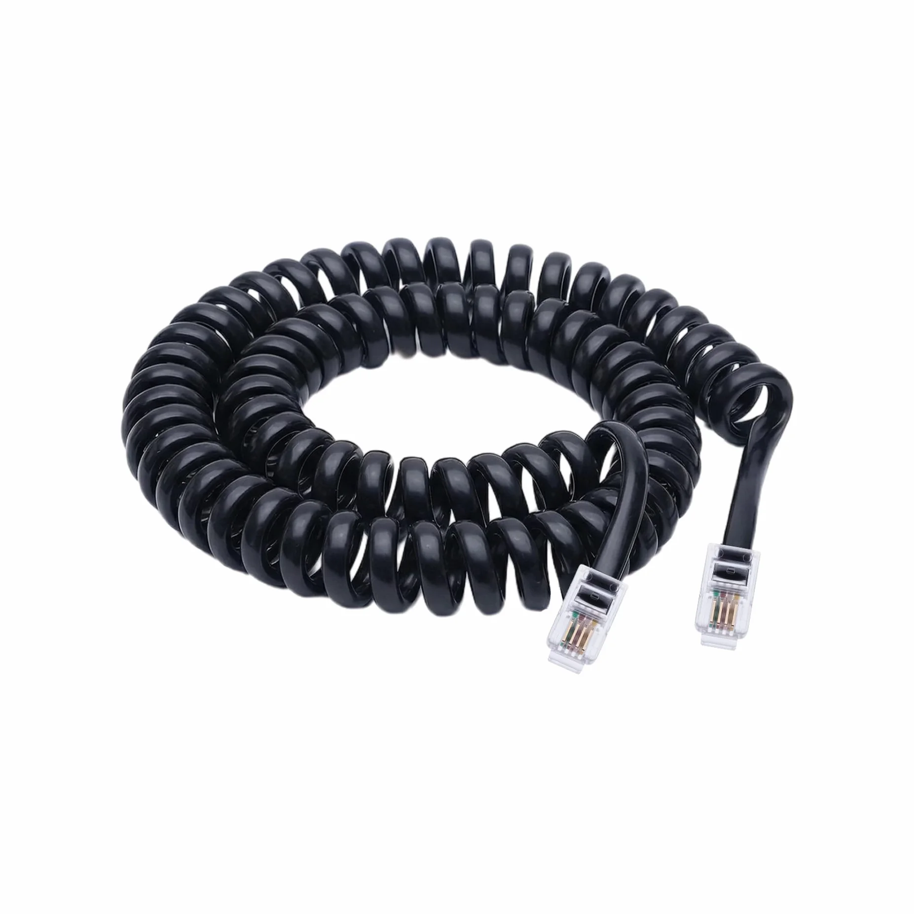 5M Câble téléphonique RJ10 incurvé à ressort en spirale pour combiné téléphonique 5m pour combiné Téléphonique Compatible avec AT&T, Cisco, NEC, ROLM, ITT, TI Téléphones Fixes (Noir)
