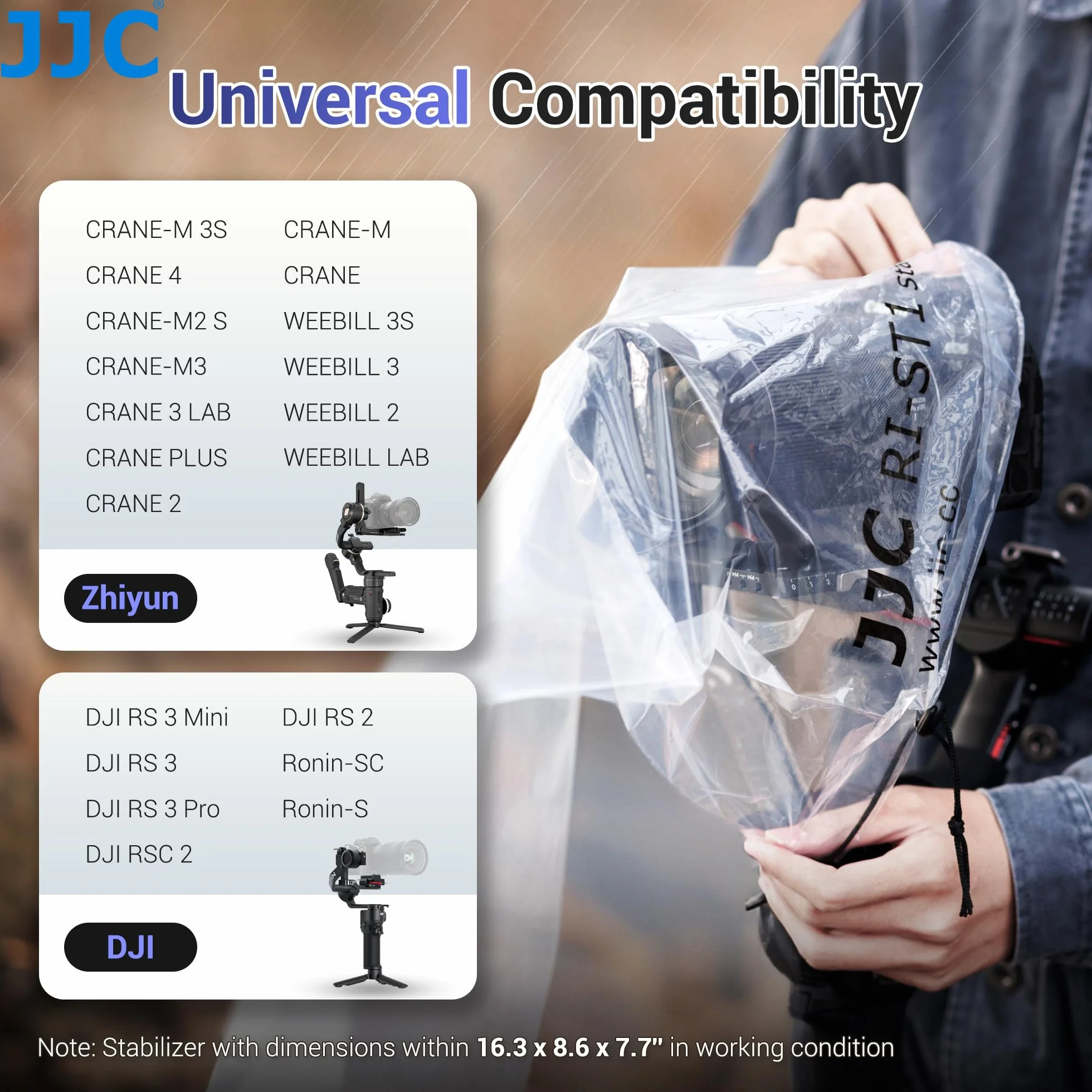 JJC 2 Pack Housse de Pluie Transparente pour Stabilisateur, Protecteur Imperméable pour DJI RS3 Pro Mini RSC 2 Ronin-SC ZHIYUN WEEBILL 3S Crane 4 et Plus Stabilisateur Inférieur à 16,3 x 8,6 x 7,7 ''