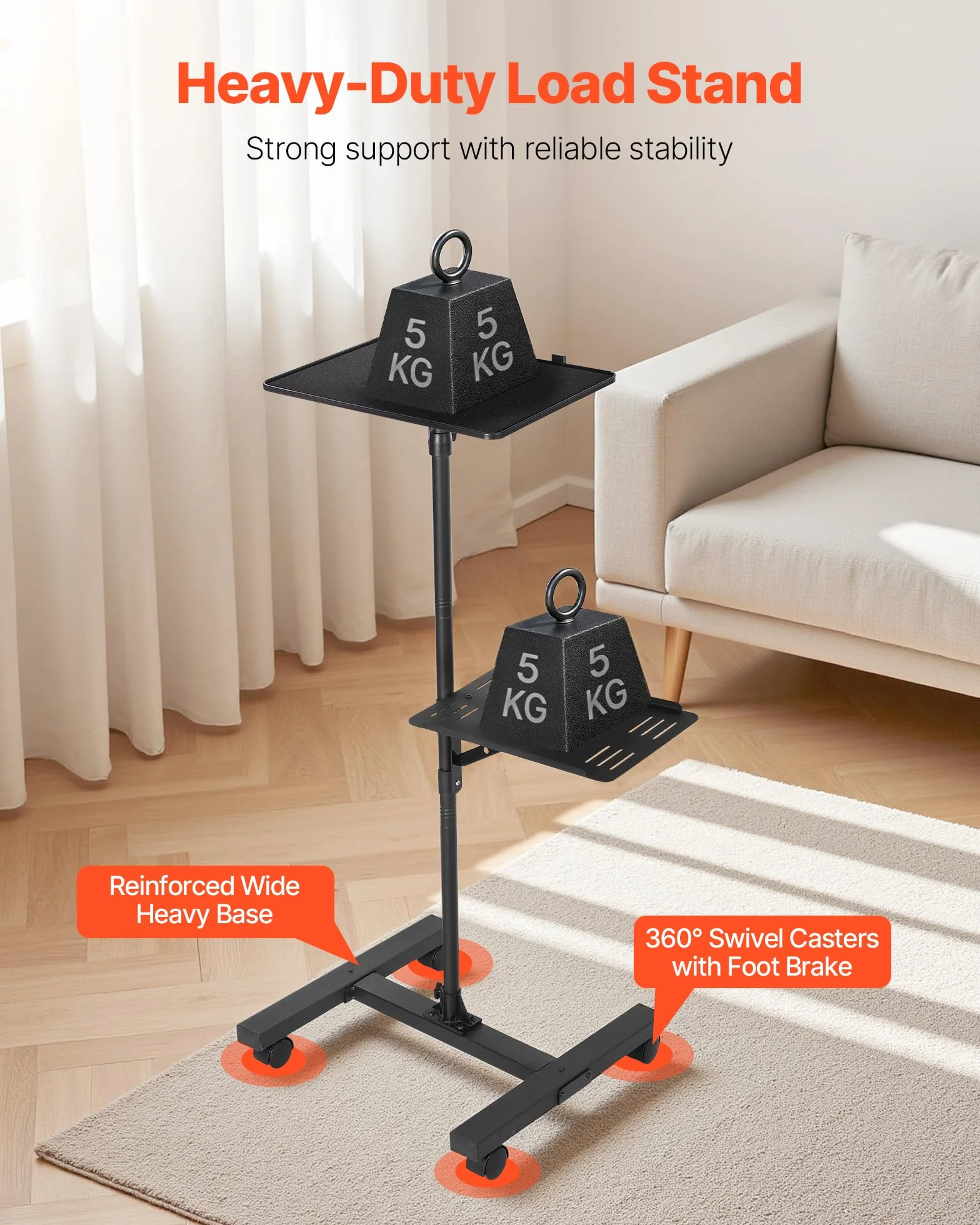 VEVOR Support de projecteur avec roulettes, hauteur réglable 86-136 cm, 2 plateaux, pour cinéma plein air