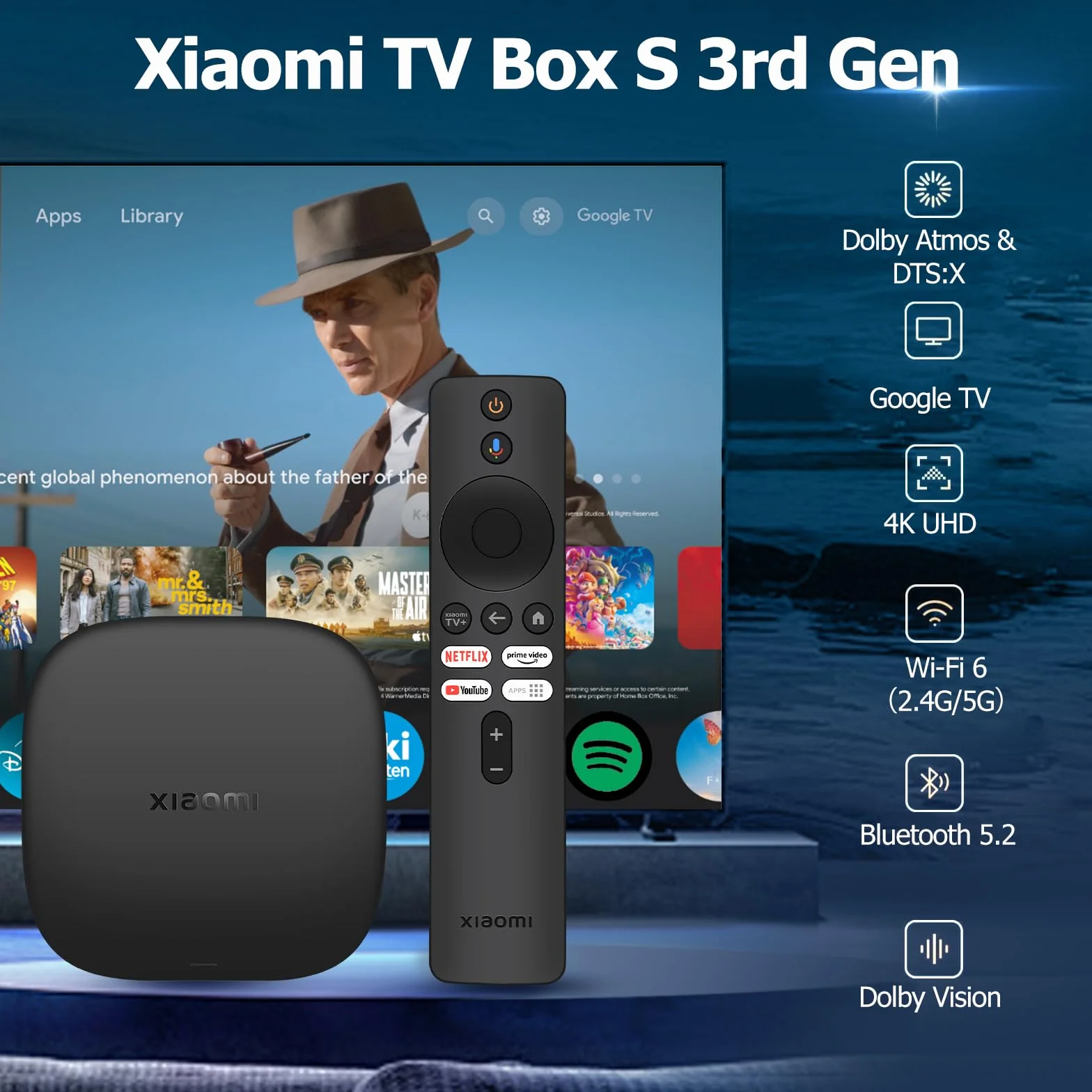 Xiaomi Mi TV Box S 3nd Gen, 2GB RAM + 32GB ROM, Reproductrice Streaming en 4K Ultra HD, Bluetooth, Wi-FI, 3ème Génération, Noir