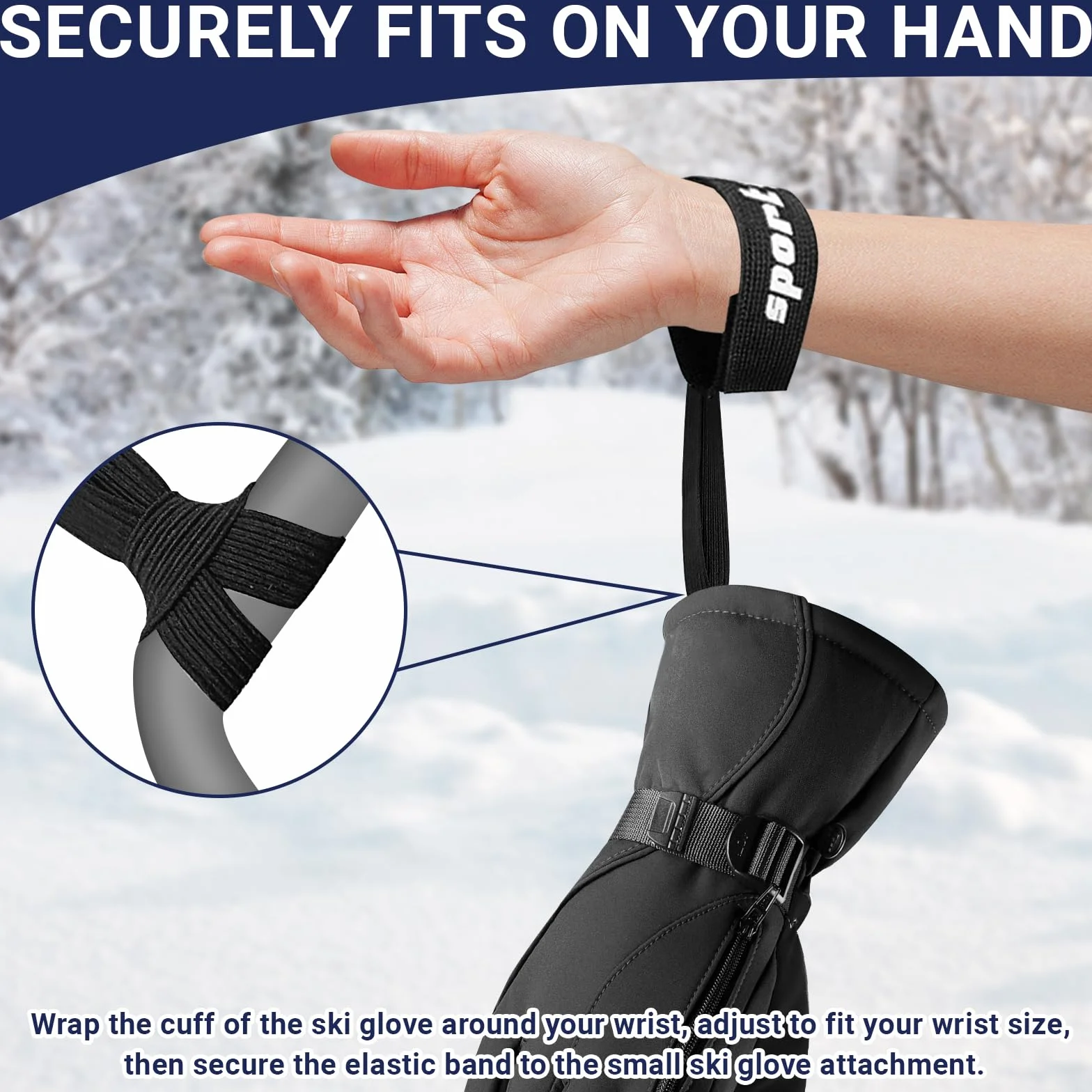 Laisse pour Gants de Ski, Sangle de Sécurité Élastique Réglable, Accessoires de Ski (Noir) 4 Pièces