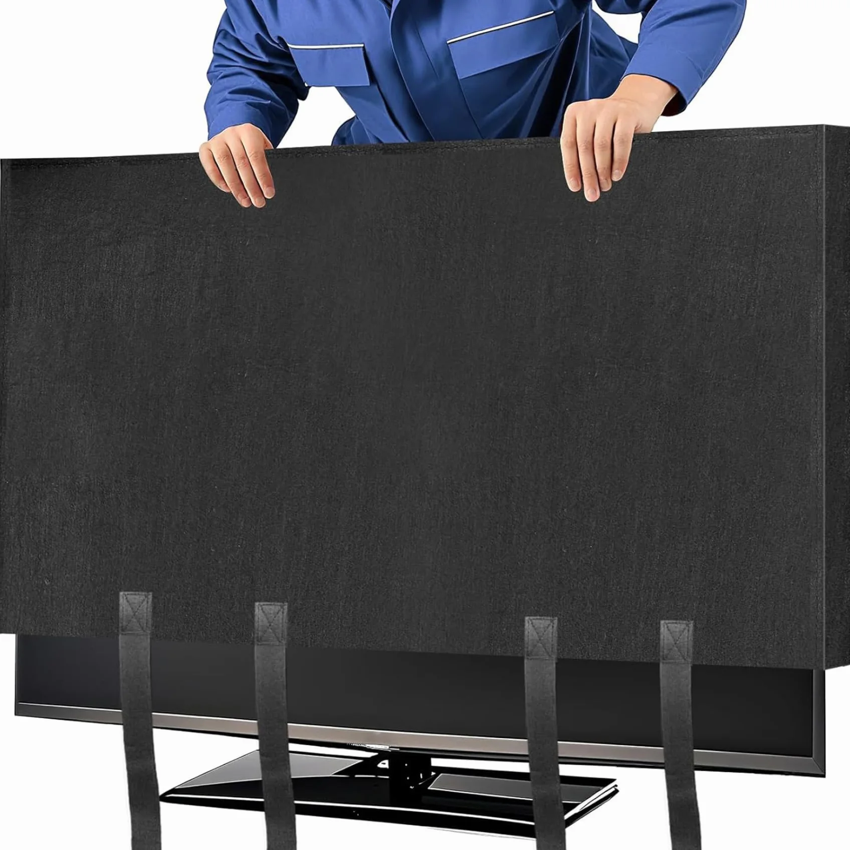 Boîte de déménagement TV 65 pouces, housse de protection complète pour déménagement avec sangles réglables, protection contre la poussière et les rayures en feutre pour écran plat 60 à 65 pouces