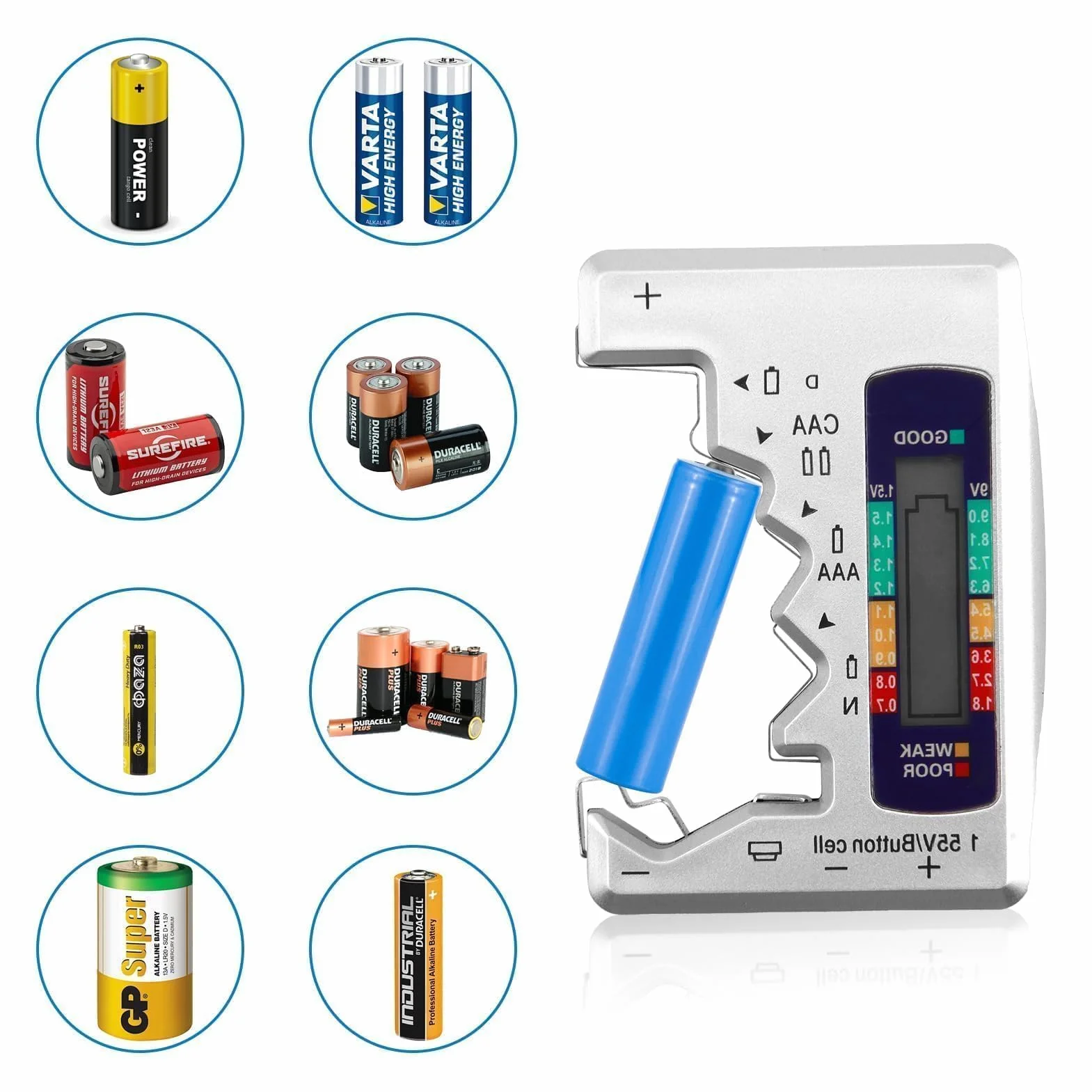 Testeur de batterie universel numérique pour piles AA AAA C D 9 V 1,55 V