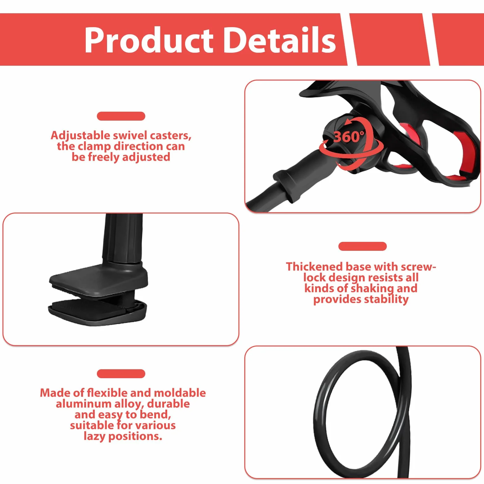 Support Telephone Lit, Support téléphone avec col de Cygne de - Réglable, avec bras télescopique flexible de 75 cm - Convient à tous les modèles - Convient pour les vidéos et regarder des films