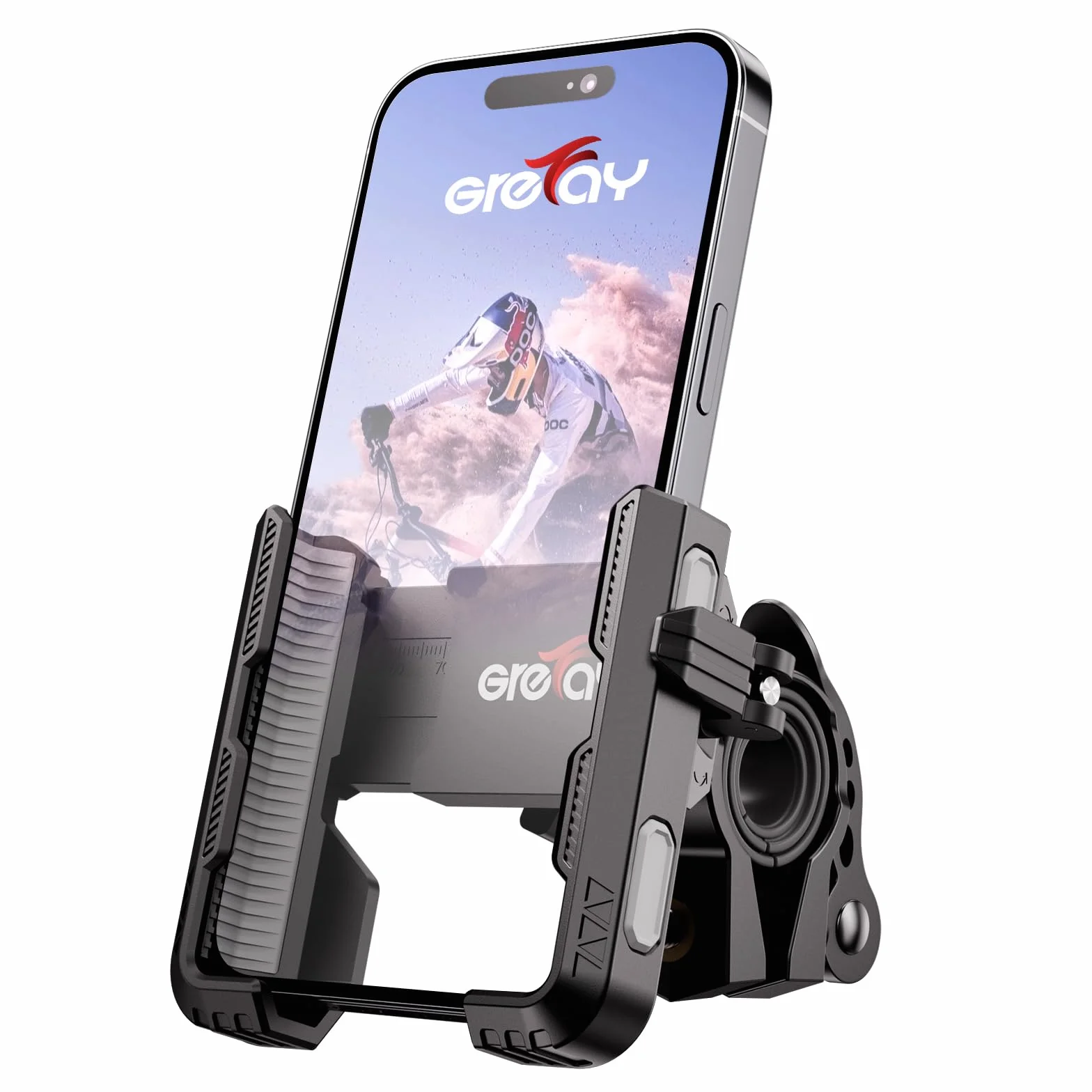 Grefay Support Téléphone Vélo 【Démontage Rapide 1S】 Support Téléphone Moto Support Téléphone Guidon pour Vélo de Route Scooter pour Smartphone de 4,5 à 7,0" (Gris)