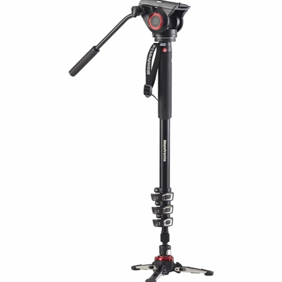 Manfrotto Video Monopod XPRO+, Tige de Stabilisateur pour Appareil Photo et Vidéo à 4 Sections en Aluminium, avec Base Fluide, Support Smartphone et Téléphone