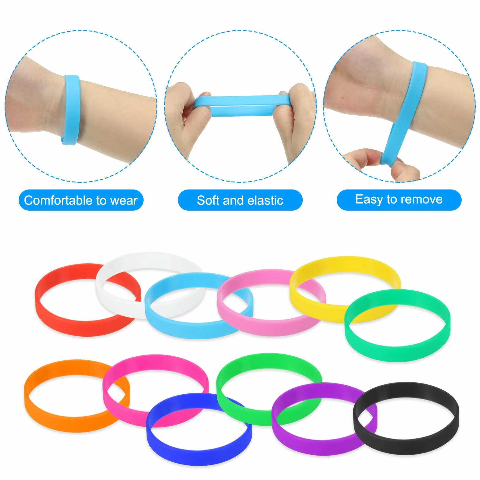 PATIKIL Bracelets en Silicone, Lot de 6 Bracelets Élastiques Vierges Colorés pour Adultes, Noir