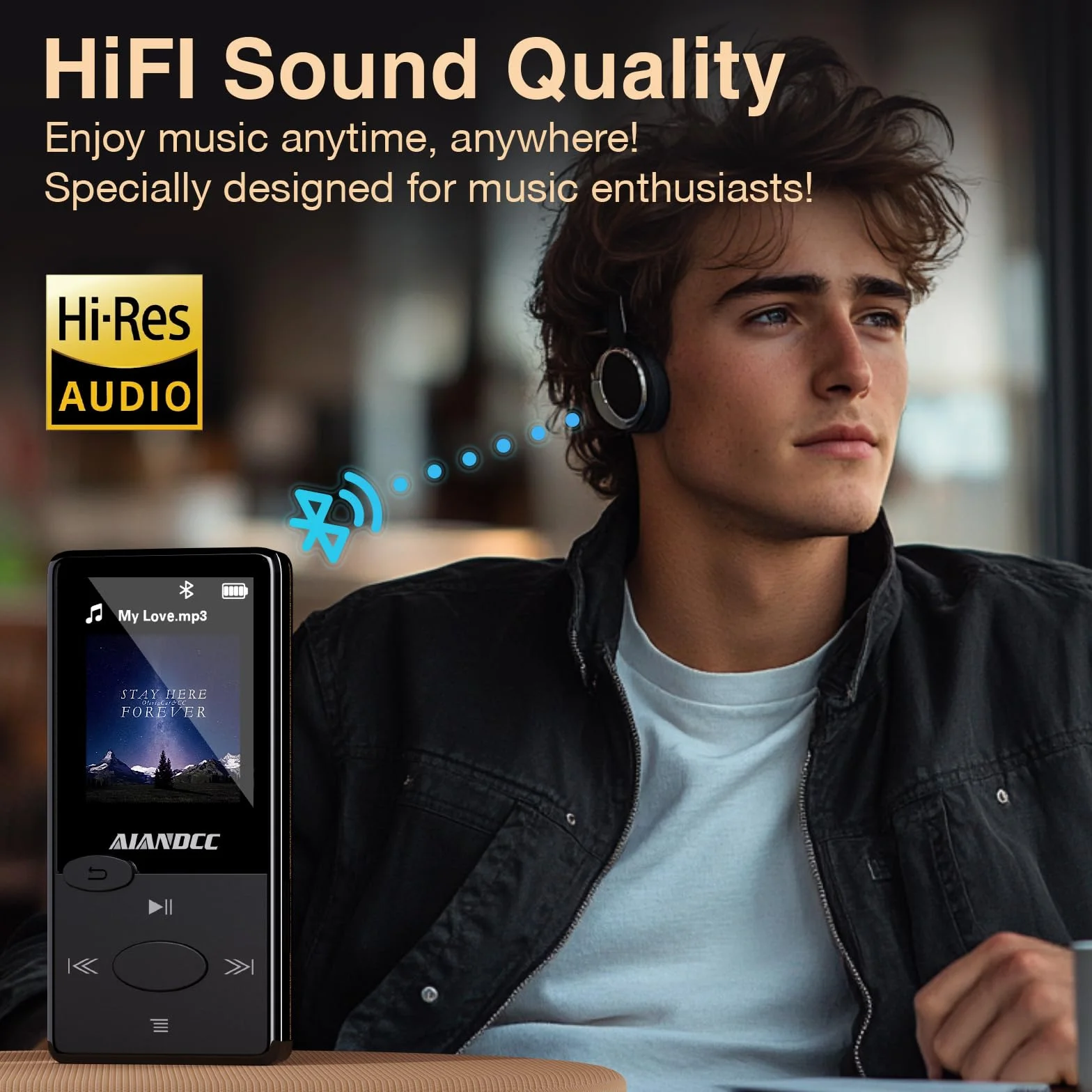 Lecteur MP3 Bluetooth Son HiFi avec Radio FM, Baladeur Bluetooth, Écouteurs Inclus