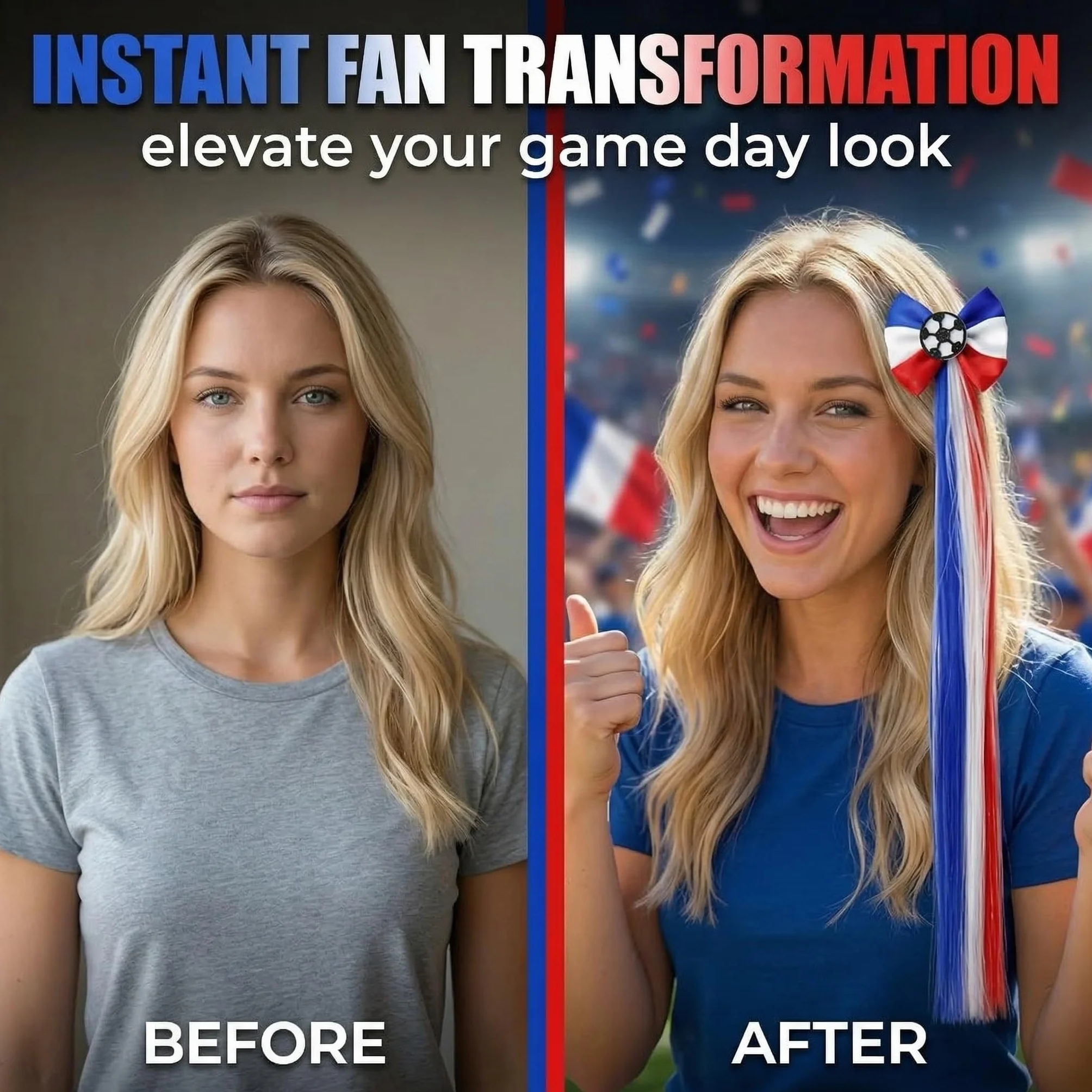 Accessoire Cheveux Fille Bleu Blanc Rouge Foot, Décoration Photo Supporters Football