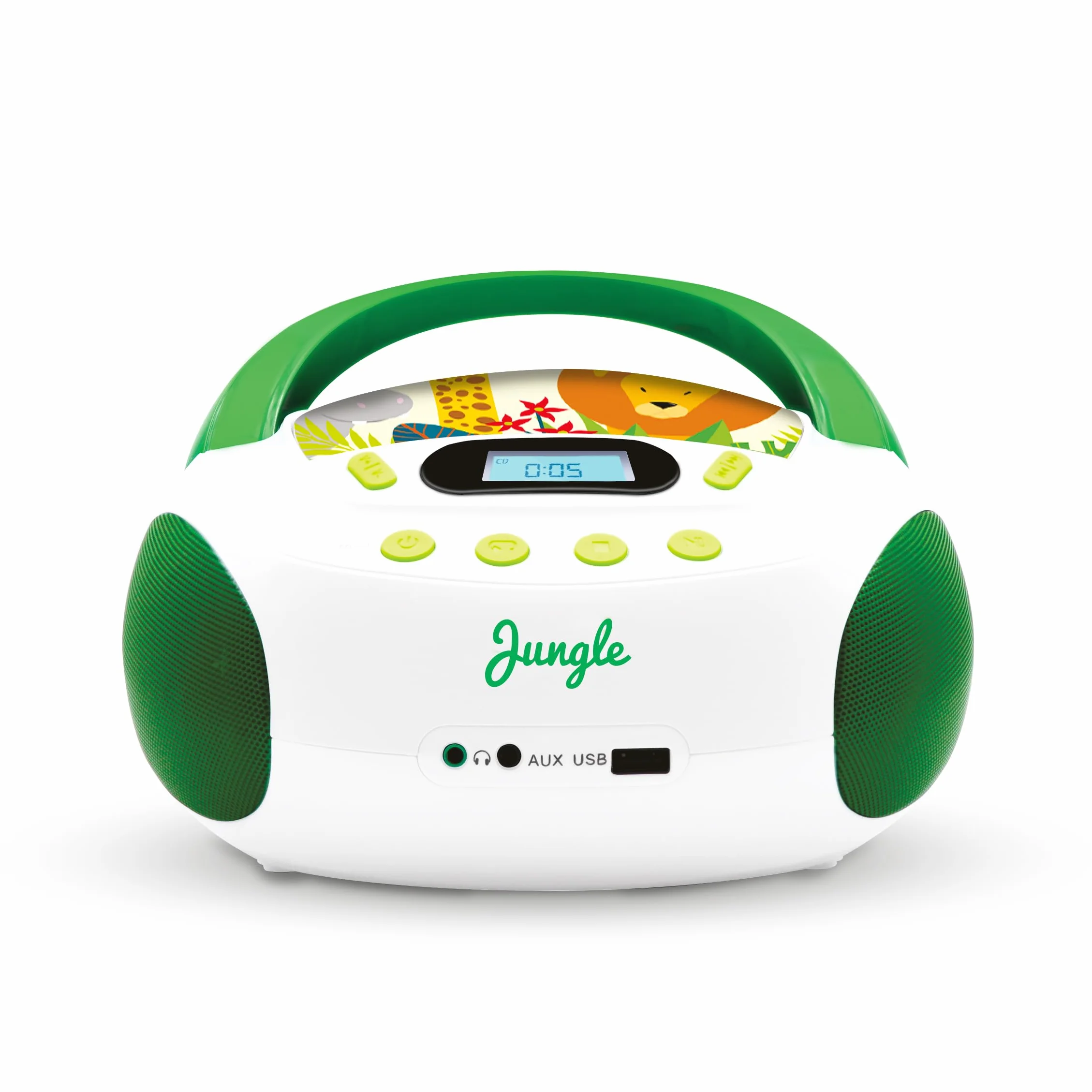 MOOOV Lecteur CD Enfant Jungle MP3 USB AUX-in Prise Casque Portable Vert Blanc