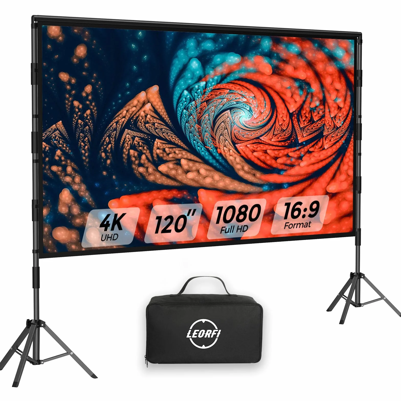 LEORFI Écran de Projection Portable 120 Pouces HD 4K 16:9 avec Trépied
