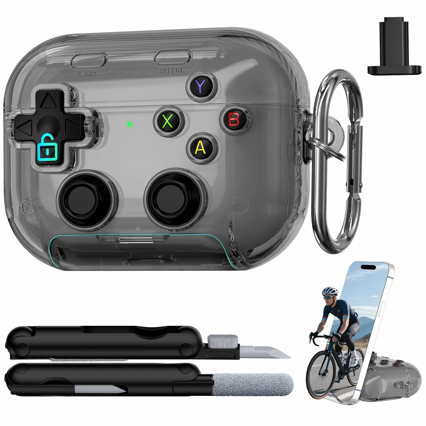 Étui rigide transparent RFUNGUANGO pour AirPods Pro 3 avec verrou et kit de nettoyage