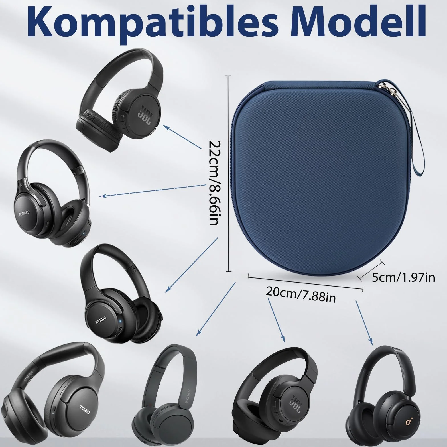 Étui compatible avec JBL Tune 510BT 520BT 500 720 BT 770 NC 760 NC, Sony WH-CH520 WH-CH720N, écouteurs sans fil à réduction de bruit, étui portable pour écouteurs de voyage (bleu)