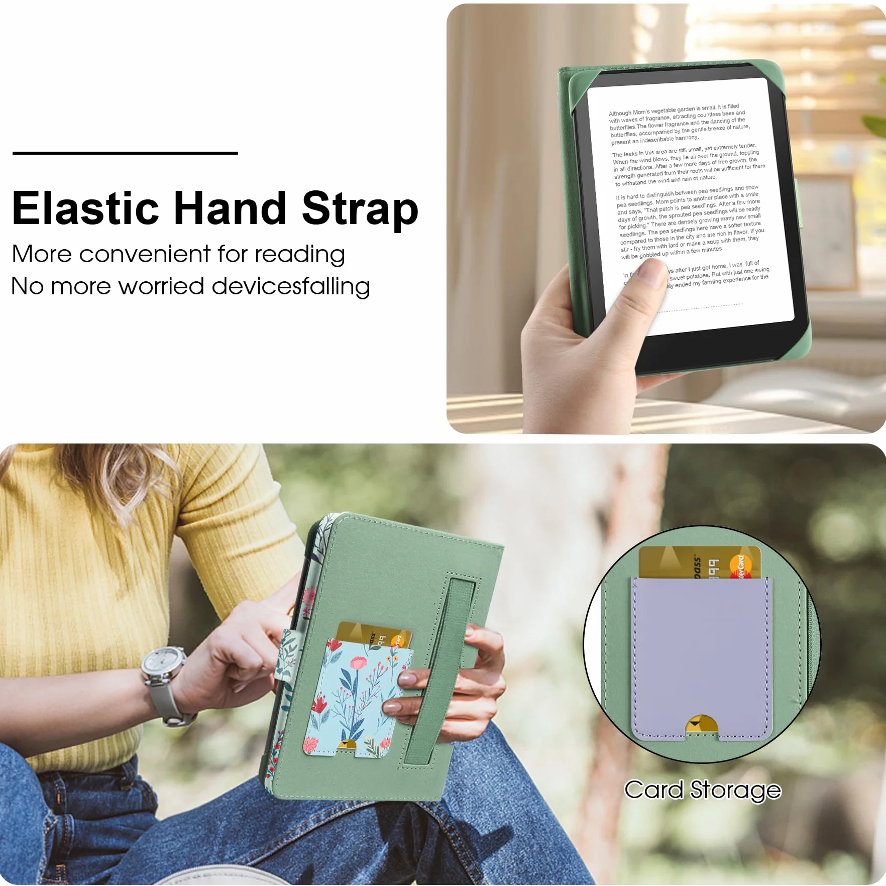 HoYiXi Universel Étui pour 6" Paperwhite /6" Kindle 2025 & 2019 Compatibilité Kobo/Voyaga/Pocketbook/Tolino eReader,Étui de Protection pour eReader 6 Pouce avec Porte-Cartes Intégré,Fleur 1