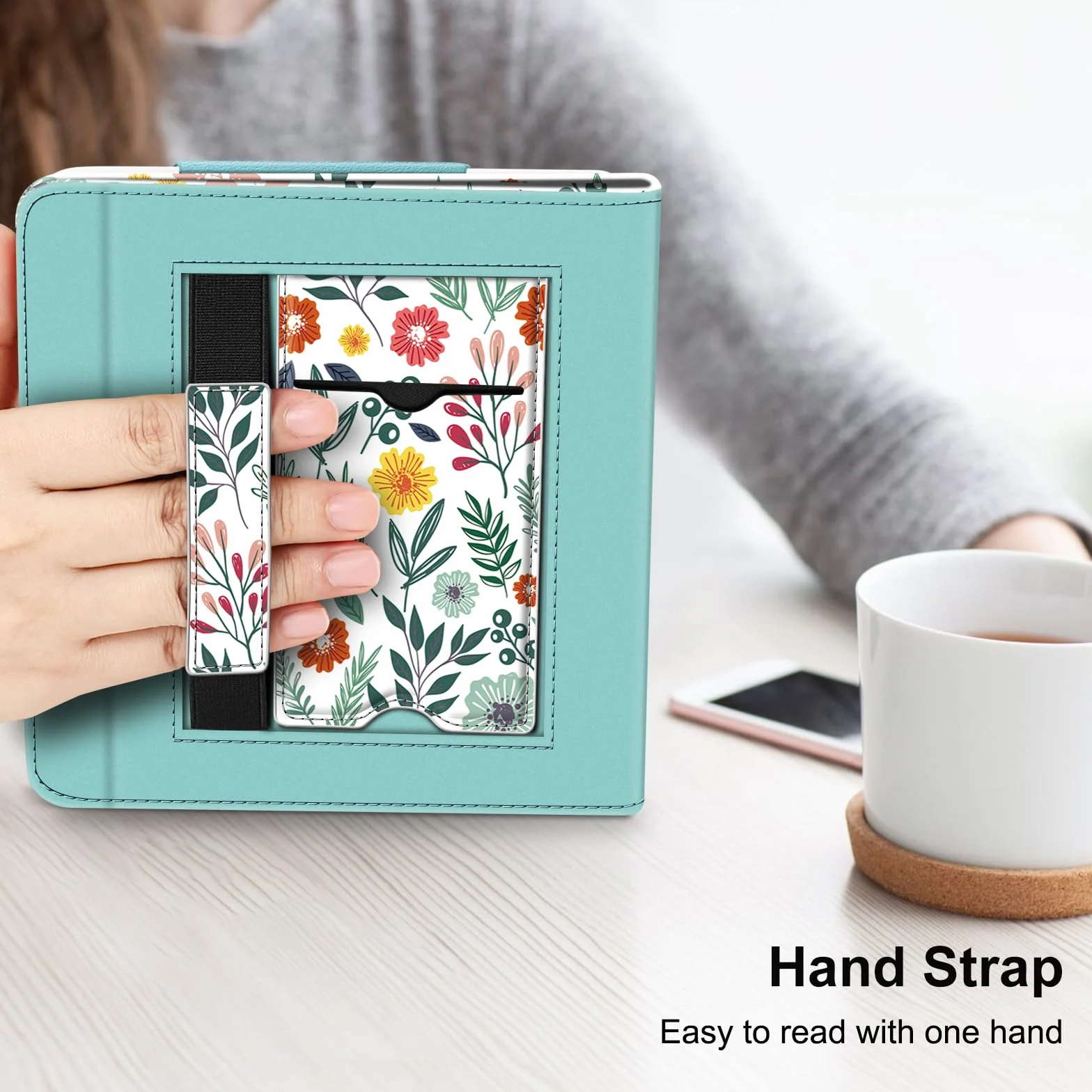 FINTIE Étui Compatible avec 7" Kobo Libra Colour 2024 / Kobo Libra 2 2021 (Modèle: N428 / N418), Coque Liseuse avec Béquille et Fente pour Carte et Dragonne, Fleur Printanière