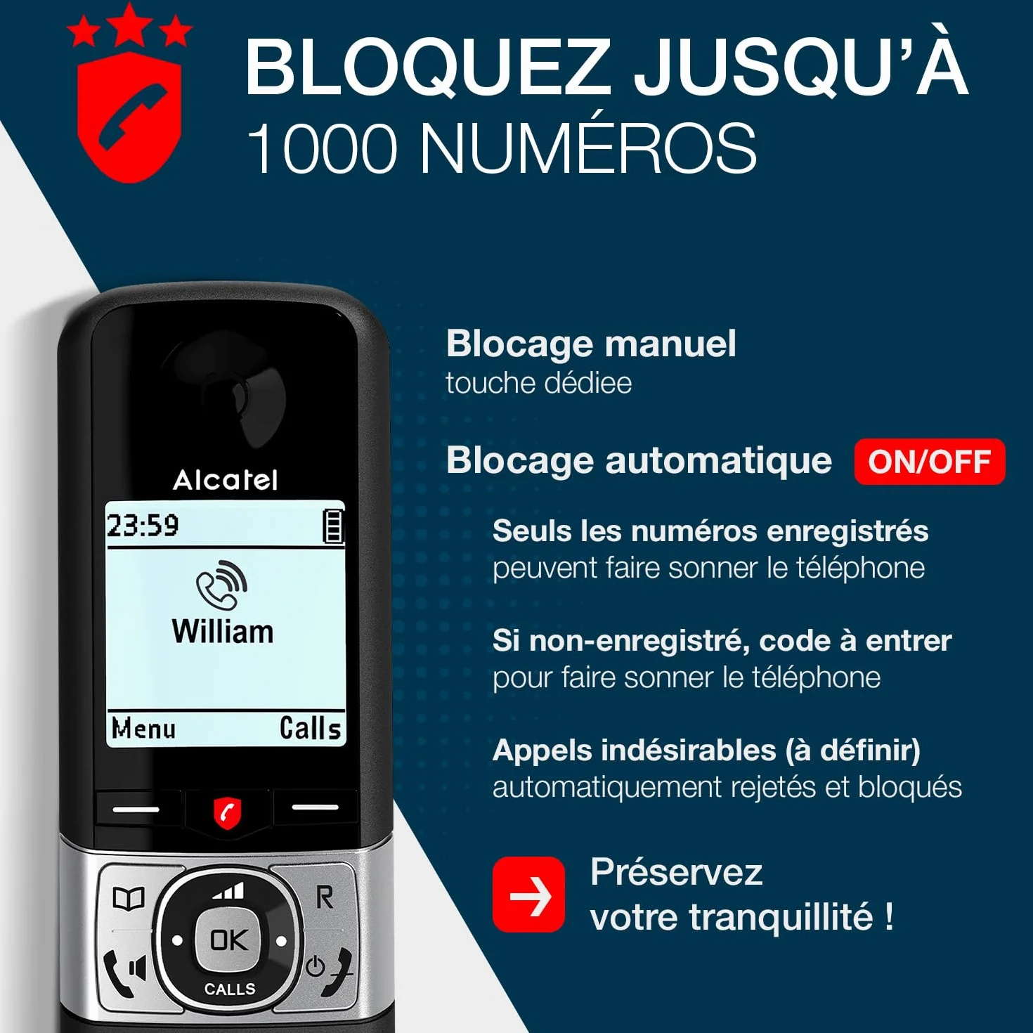 ALCATEL F890 Voice - Téléphone Fixe Sans Fil DECT Avec Répondeur - Écran Graphique Haute Résolution - Mains Libres - Blocage Des Appels - Sonnerie VIP - Répondeur 50 Min - Noir/Gris