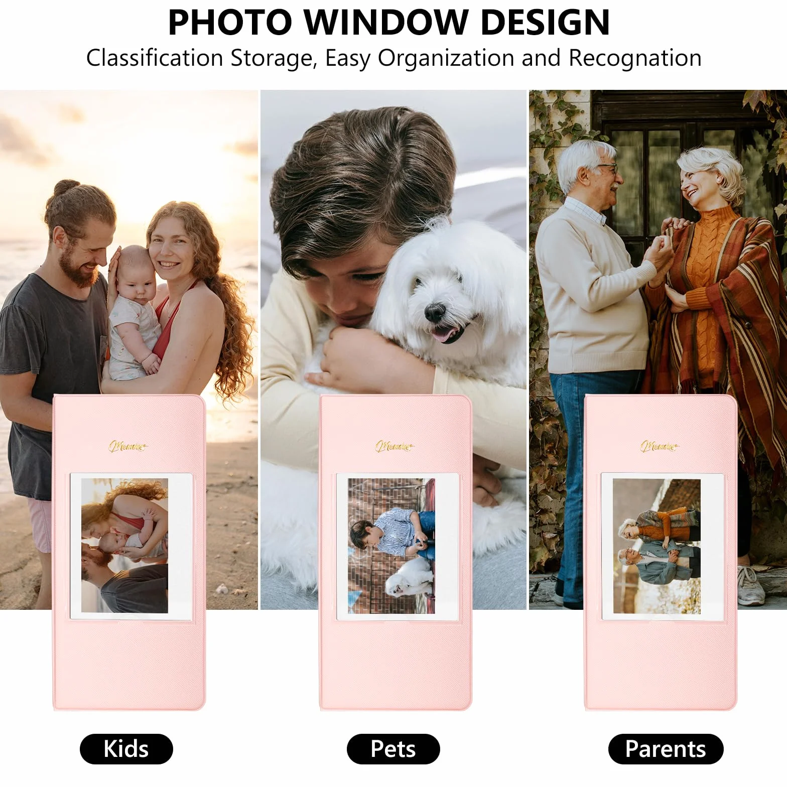 Album photo à 64 pochettes pour Fujifilm Instax WIDE 400/WIDE EVO, livre photo en cuir PU pour Instax Wide 300/210/200/Polaroid 600 i-Type Photo – Album photo 8,9 x 10,9 cm – Rose