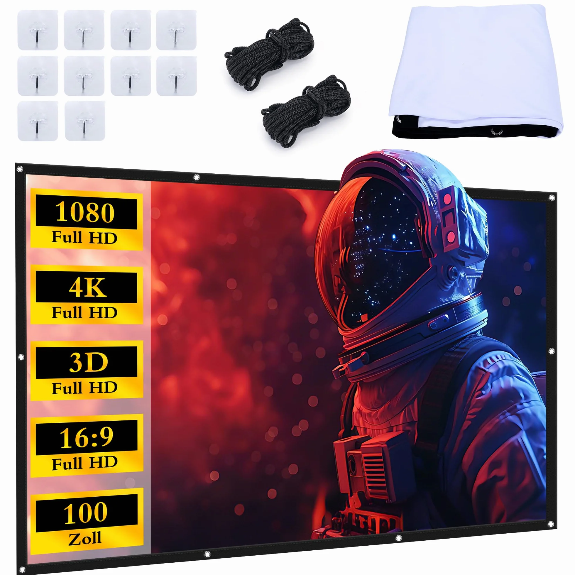 Écran de Projection 100 Pouces 16:9 4K Full HD Pliable Anti-Plis pour Cinéma Maison