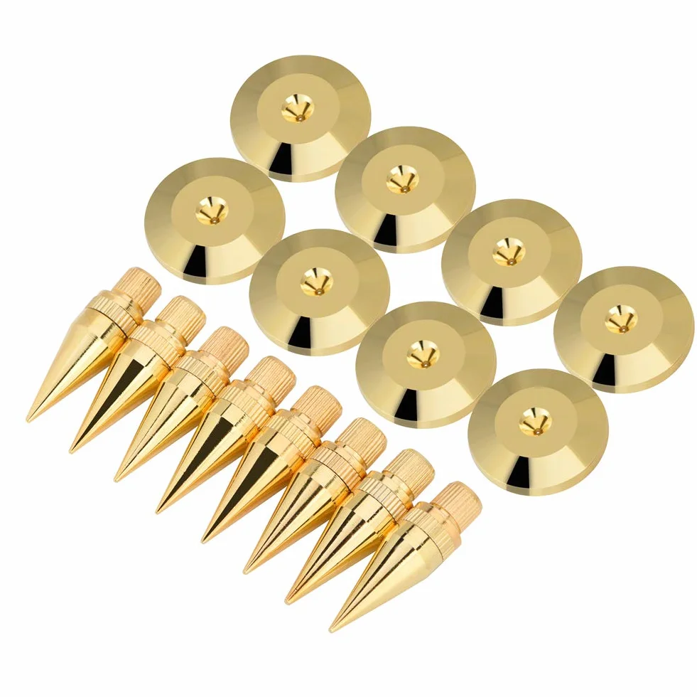 Ensemble de pointes de haut-parleur en cuivre, 8 paires 6 x 36MM CD Amplificateur Audio Plateau tournant Isolation Pied cône + Coussin de base Tapis de pieds antichoc pour amplificateur Haut-parleur É