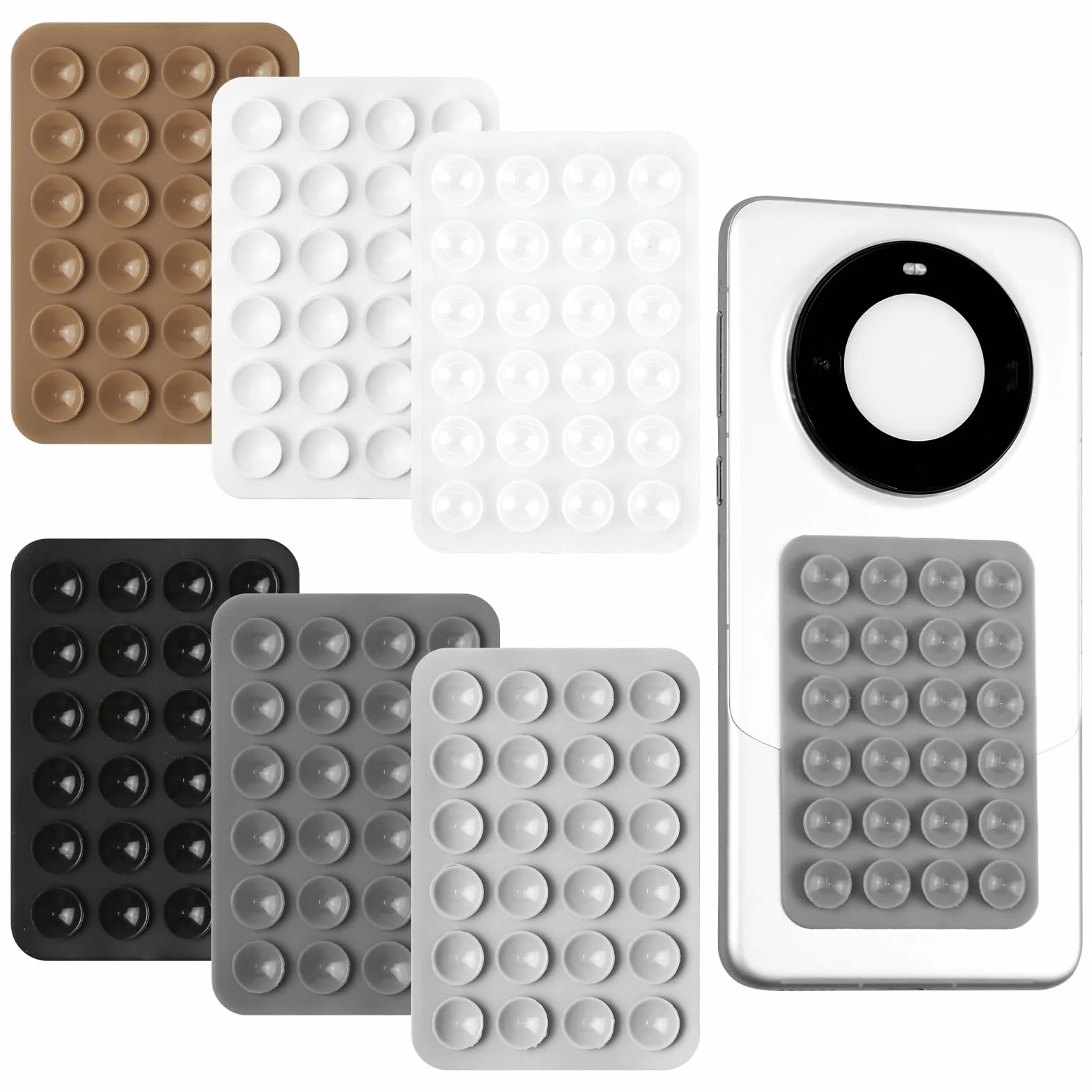 Ventouse Silicone Téléphone Portable, Support Carré Adhésif (6 Pièces, Multicolore)