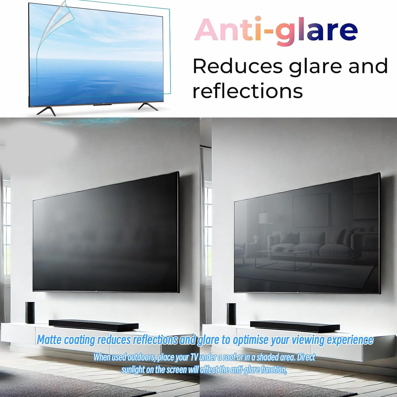 Protecteur d'écran TV 75 Pouces Anti-reflet Anti-UV Film Mat givré Protection des Yeux 1645x930mm