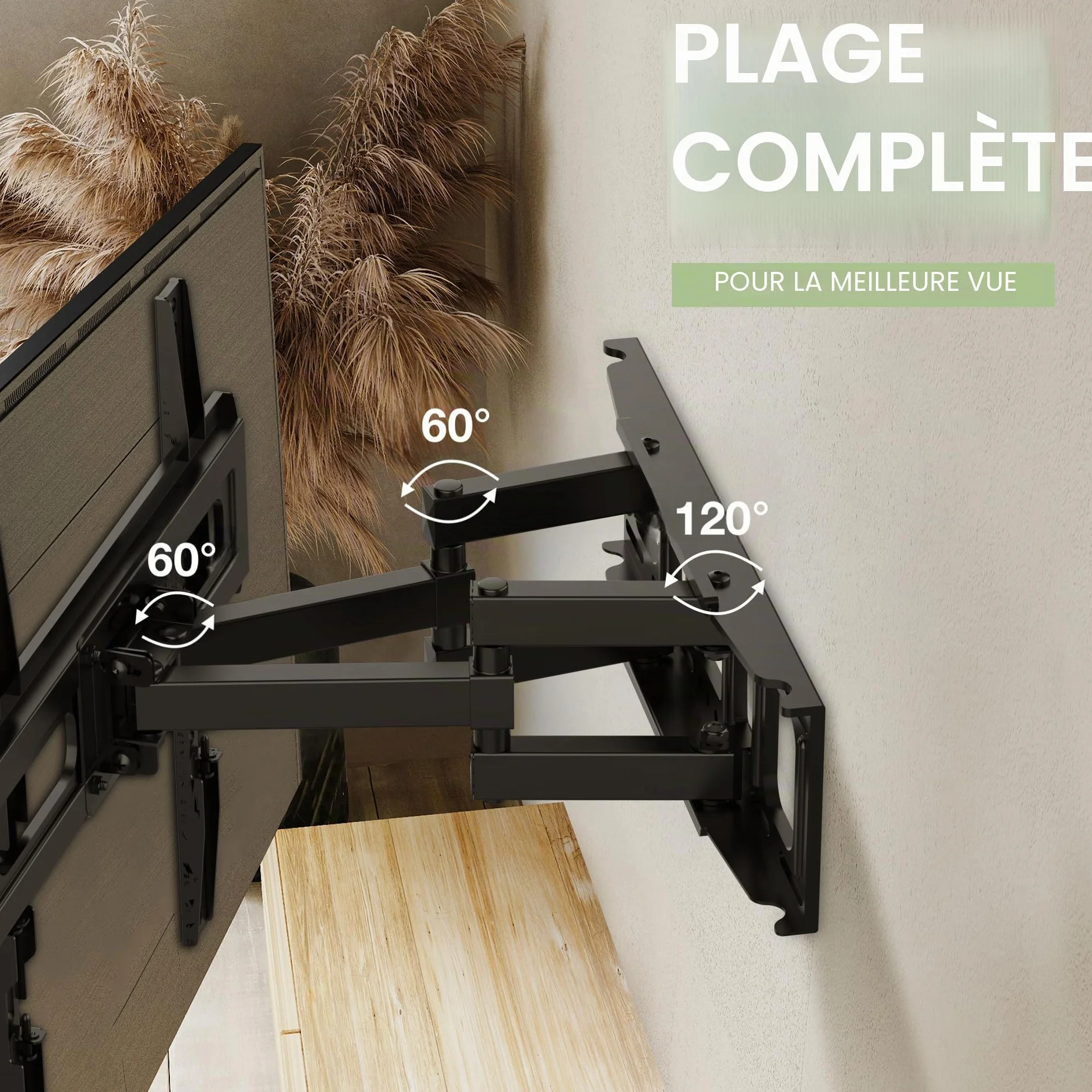 Support Mural TV, Inclinable et Orientable Support TV pour écrans 32-65 Pouces jusqu'à 40Kg -VESA 400 x 400 mm