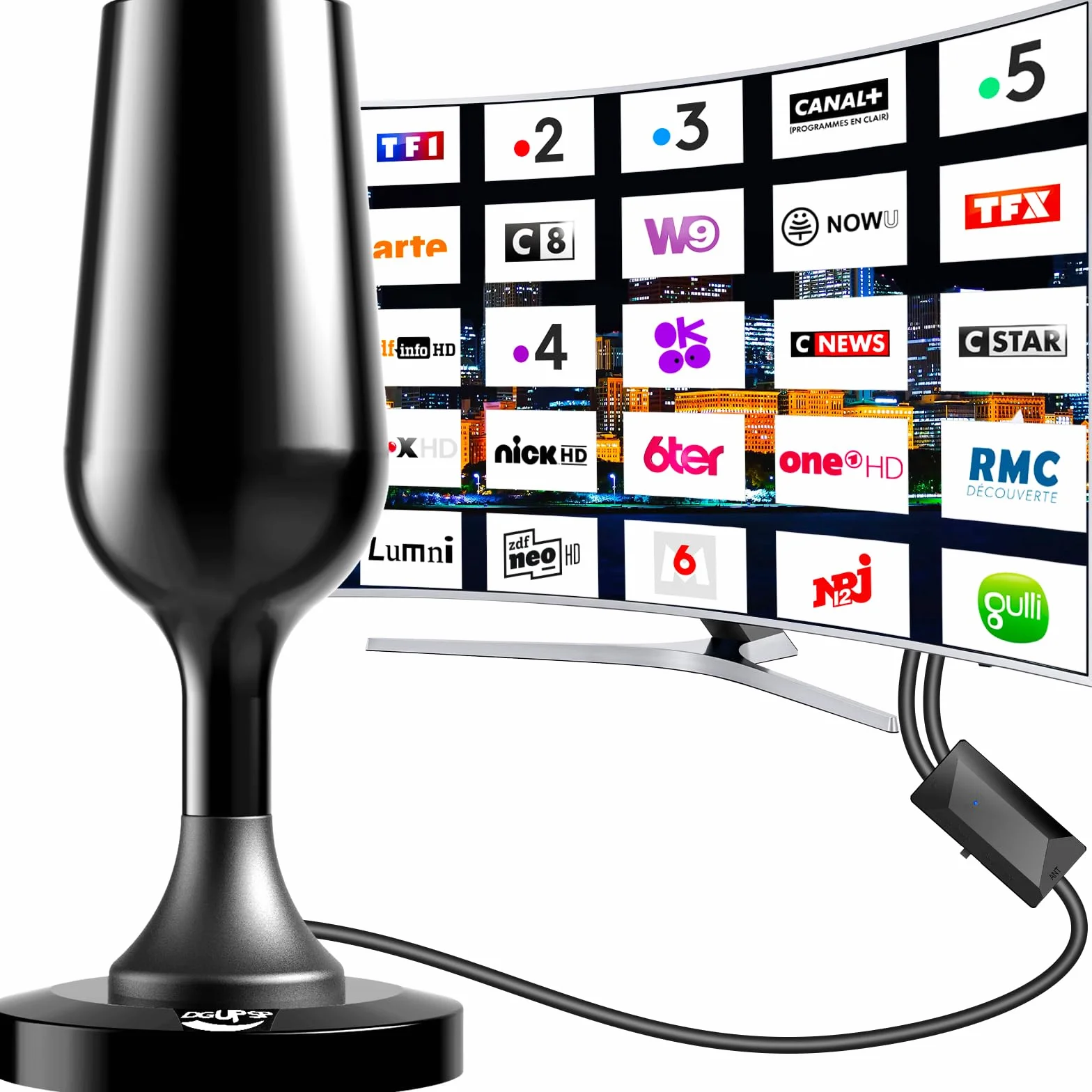 Antenne TV Intérieure Puissante TNT HD, 2026 Le Plus récent Antenne TV Intérieur avec Amplificateur de Signal à Gain Élevé, Réception Longue Portée à 360° avec Base Magnétique