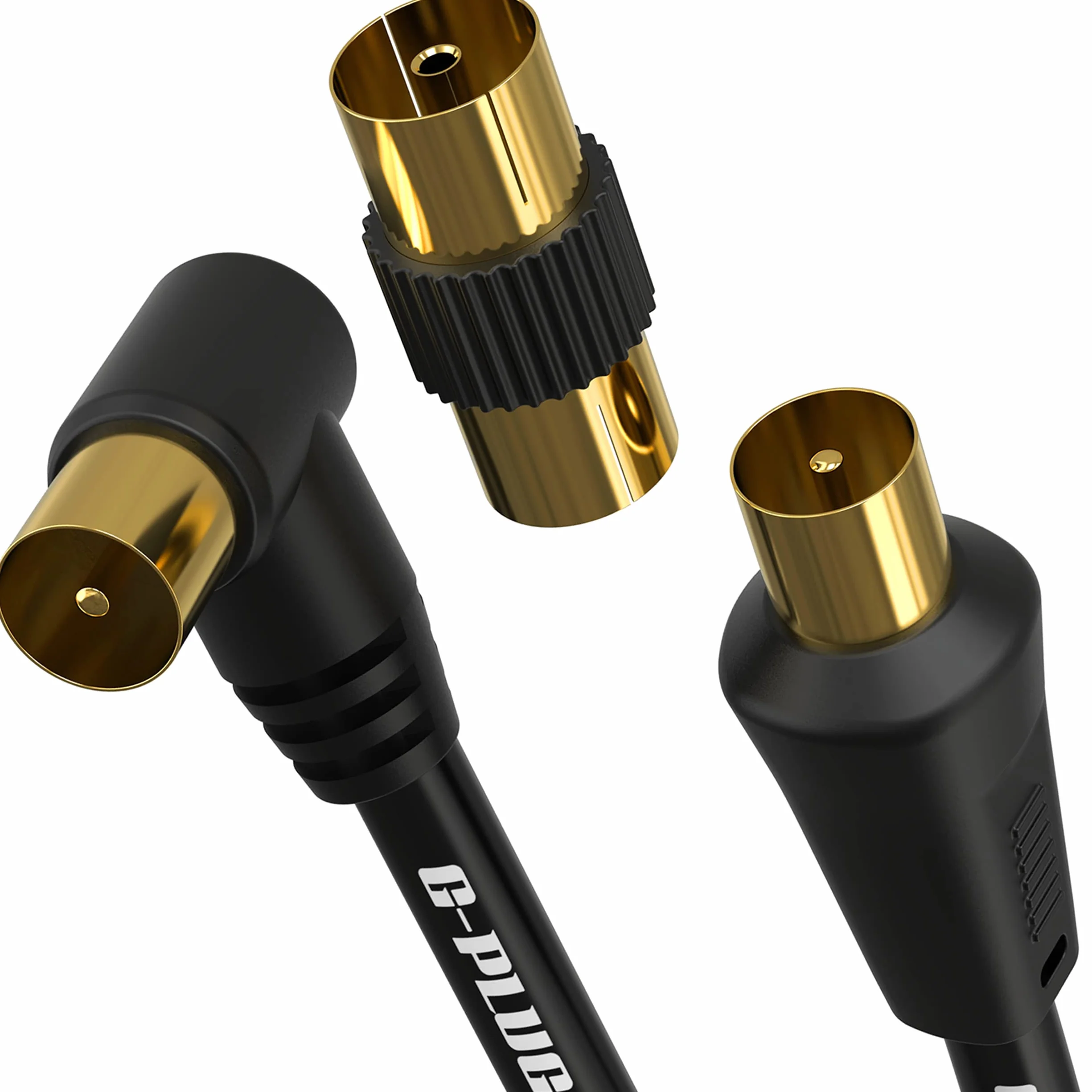 Câble d’Antenne TV 2m Angle Droit Coaxial Mâle-Mâle avec Adaptateur Connecteurs RF Plaqués Or