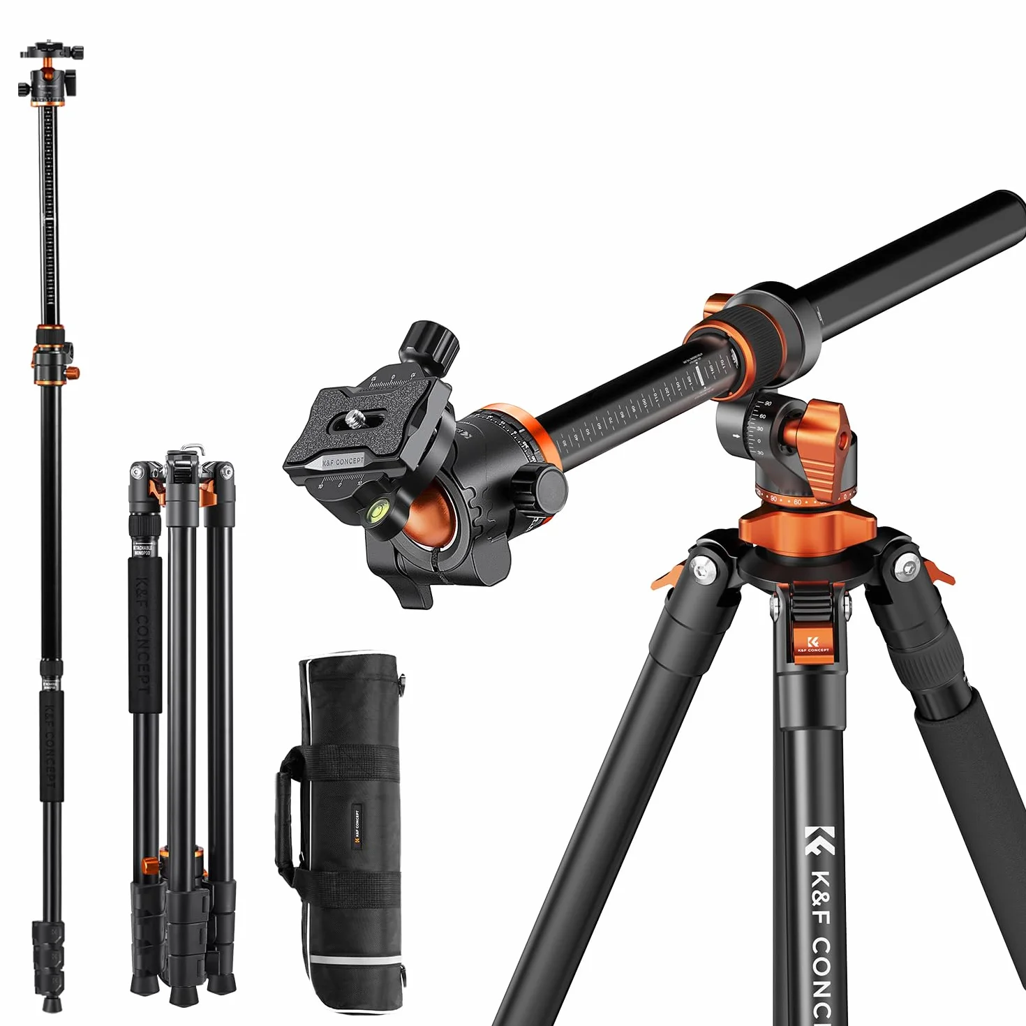 K&F CONCEPT Trépied Appareil Photo, 230CM Trépied Vidéo avec Bras Extension, Trepied Monopode Professionnel en Aluminium, Reflex Pied Caméra 360° Tête Ball et Plaque de Dégagement pour Canon DSLR