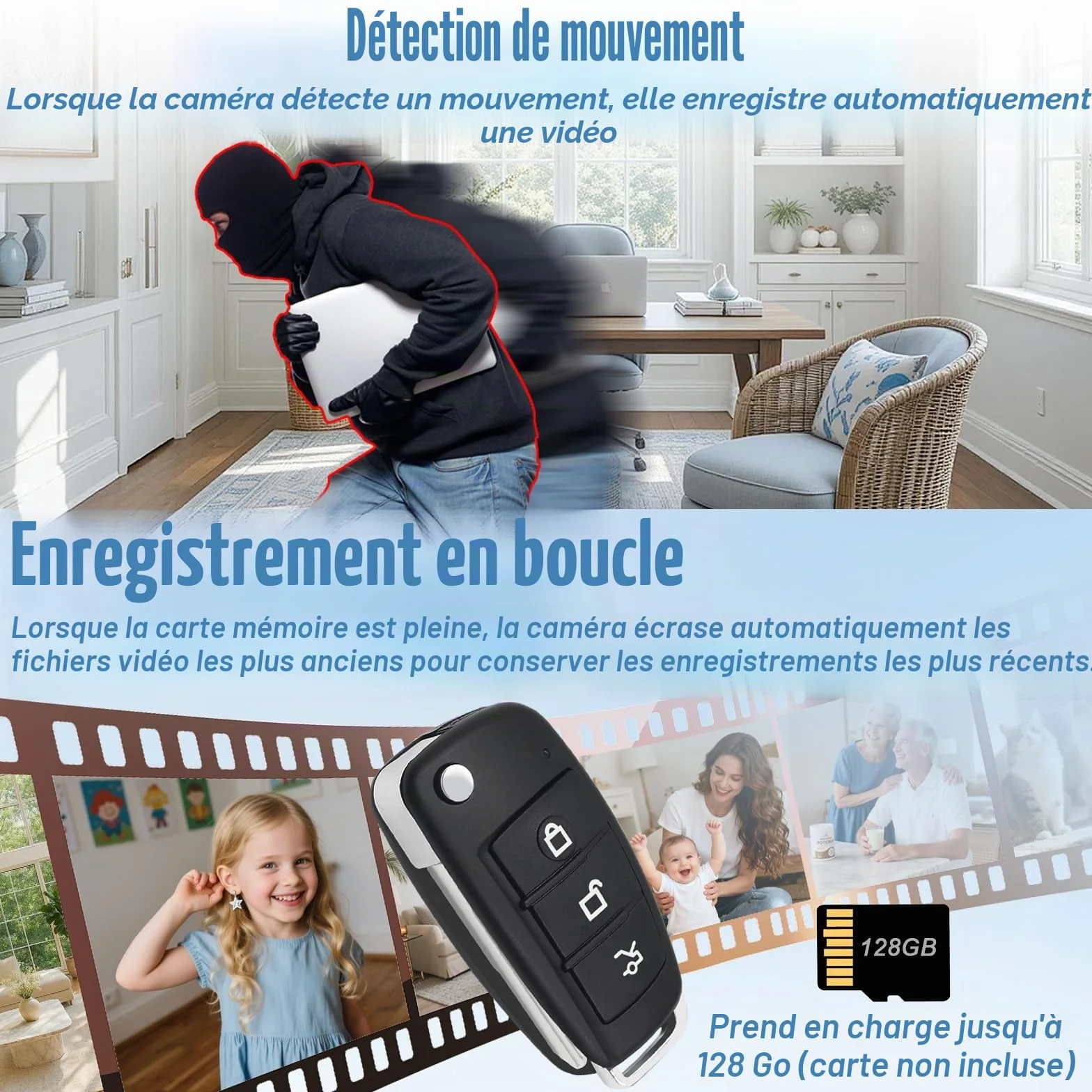 Caméra Espion sans Fil 1080P HD, Mini Caméra Cachée Portable avec Détection Mouvement et Vision Nocturne