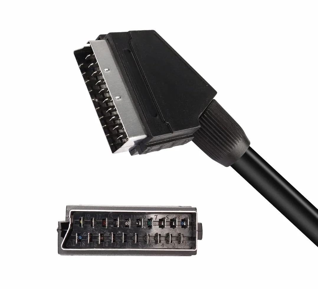 YAODHAOD Câble SCART galvanisé 1,5 m 21 pôles, blindé multiple, fiche de précision, Full HD (mâle vers mâle)
