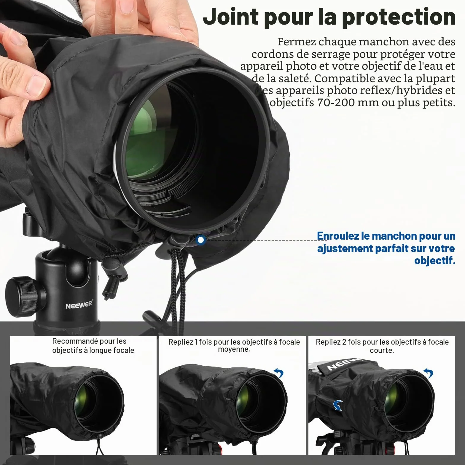 NEEWER Housse de Pluie pour Caméra, Imperméable en Nylon de Petite Taille Compatible avec Canon Sony Nikon DSLR Vlog Camera & Objectifs Jusqu'à 200mm, avec Fenêtre de visualisation, PB003