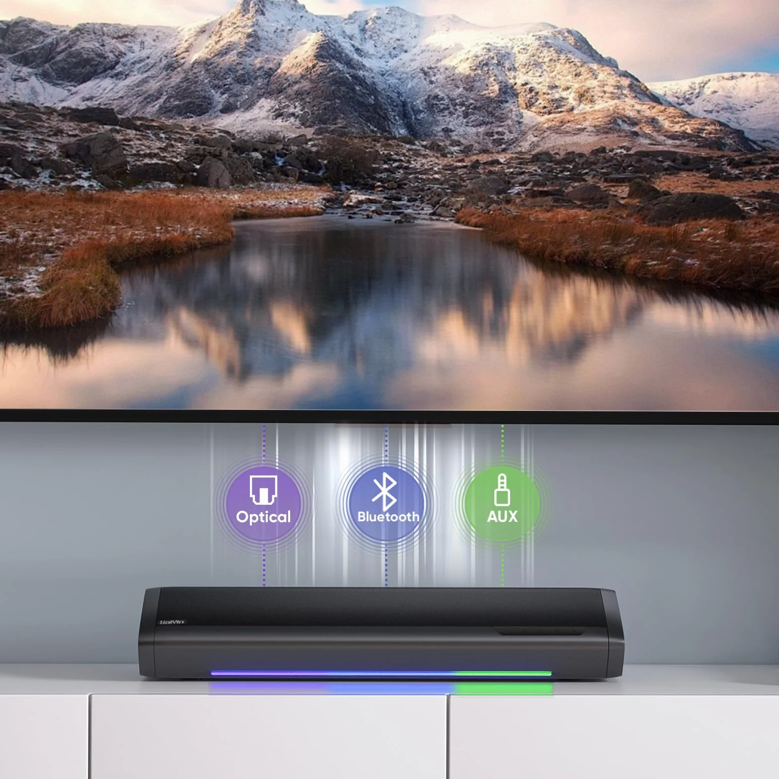 Saiyin Barre de Son 17 Pouces 2.1ch avec Caisson de Basses, Bluetooth/Optique/AUX pour TV