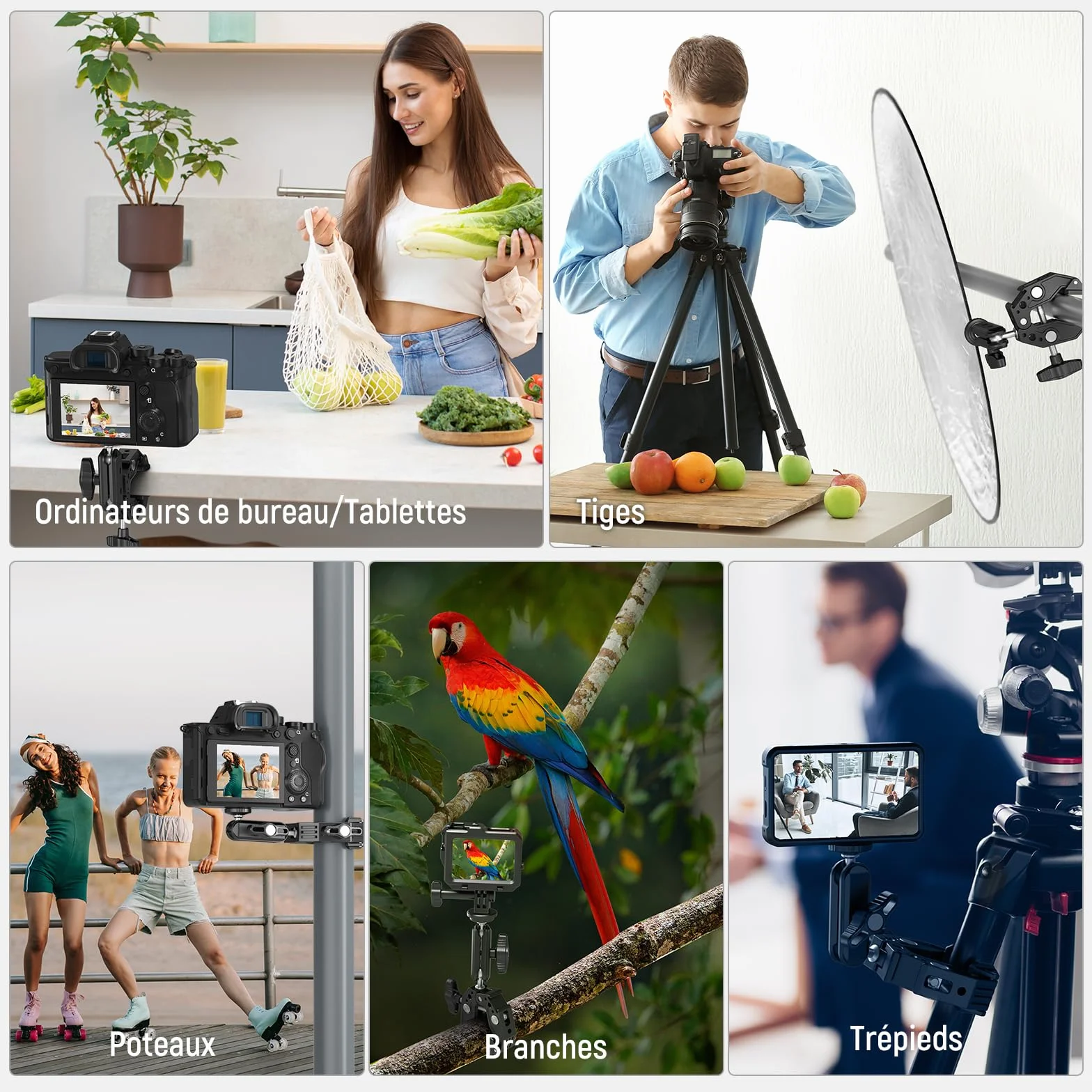 NEEWER Super Pince avec Bras Magique à Double tête sphérique de 7,6cm Griffe Froide Filetage 6,35mm Adaptateur Montage téléphone/action cam pour trépied Bureau Compatible avec SmallRig GoPro DJI, ST83
