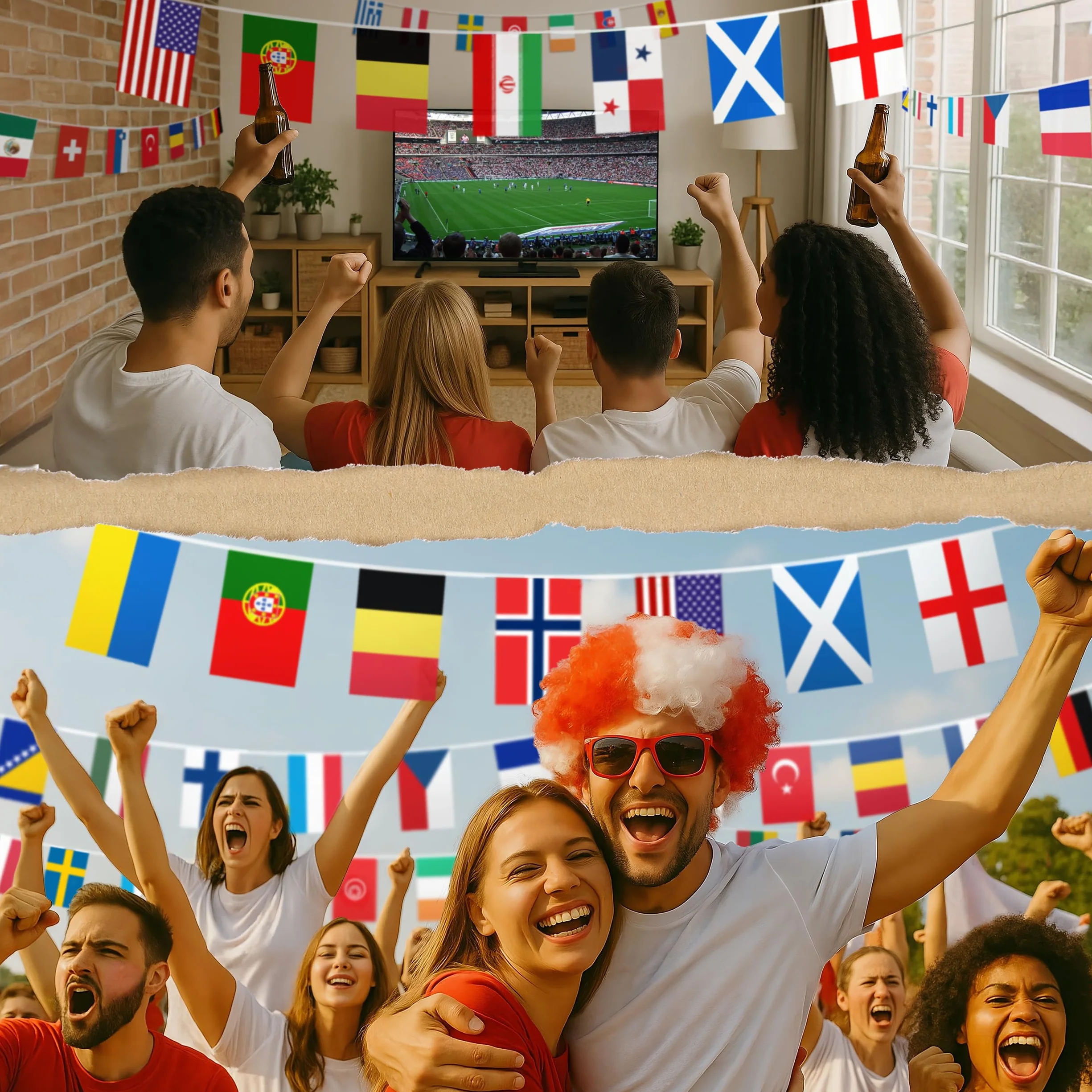 Banderole réutilisable Coupe du Monde 2026 – 48 équipes qualifiées – Décoration football 2026