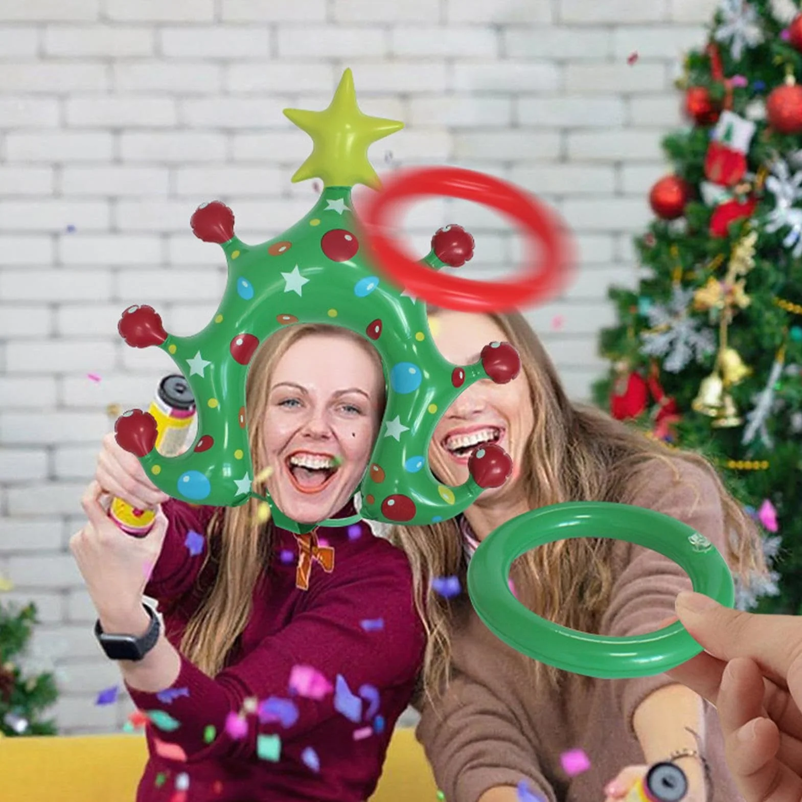 Jeu De Lancer D'anneaux De Noël Gonflable | Jeu de Chapeaux pour Arbre Festif