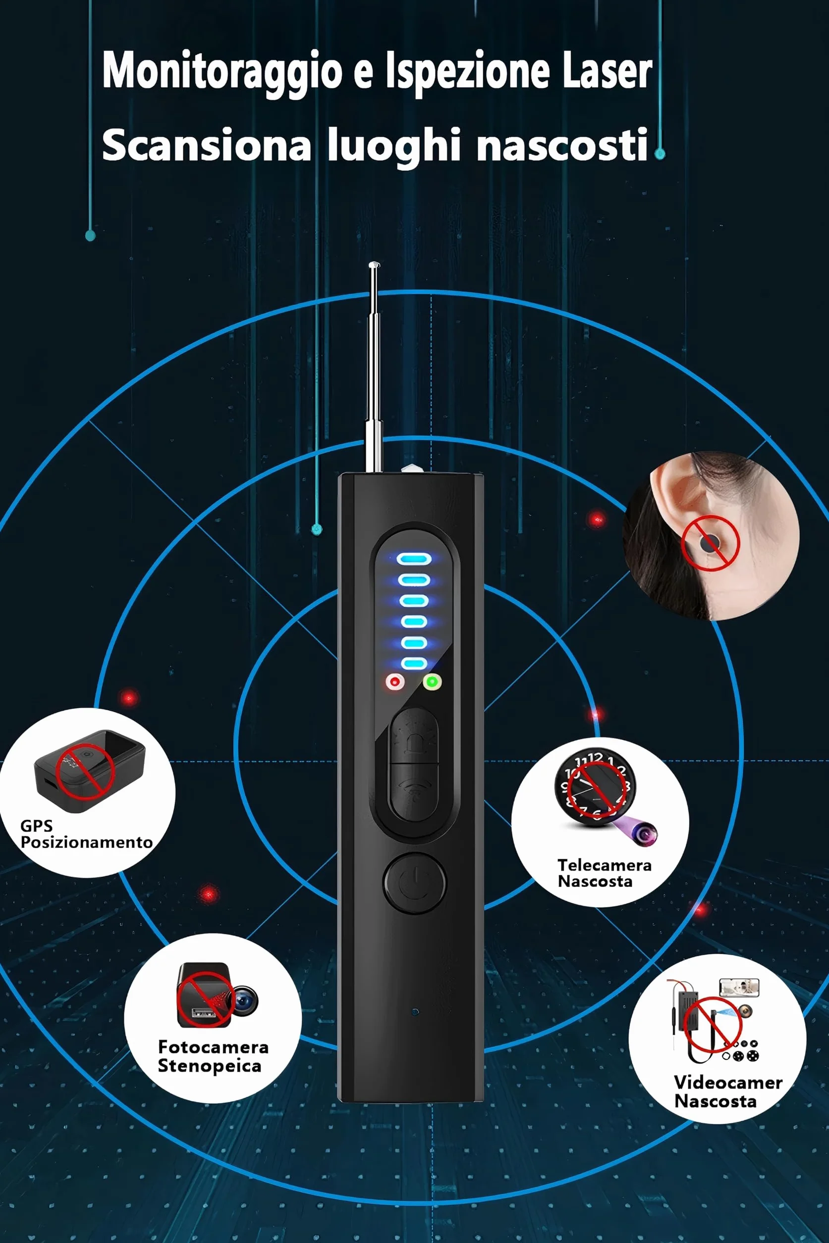 Micro Espion Détecteur, Détecteurde Fréquence Camera Espion, Détecteur de Caméra Cachée, sans Fil, Détecteur de Bugs pour Bureau, Hôtel, Maison Micro（1.5 * 3 * 10 ）