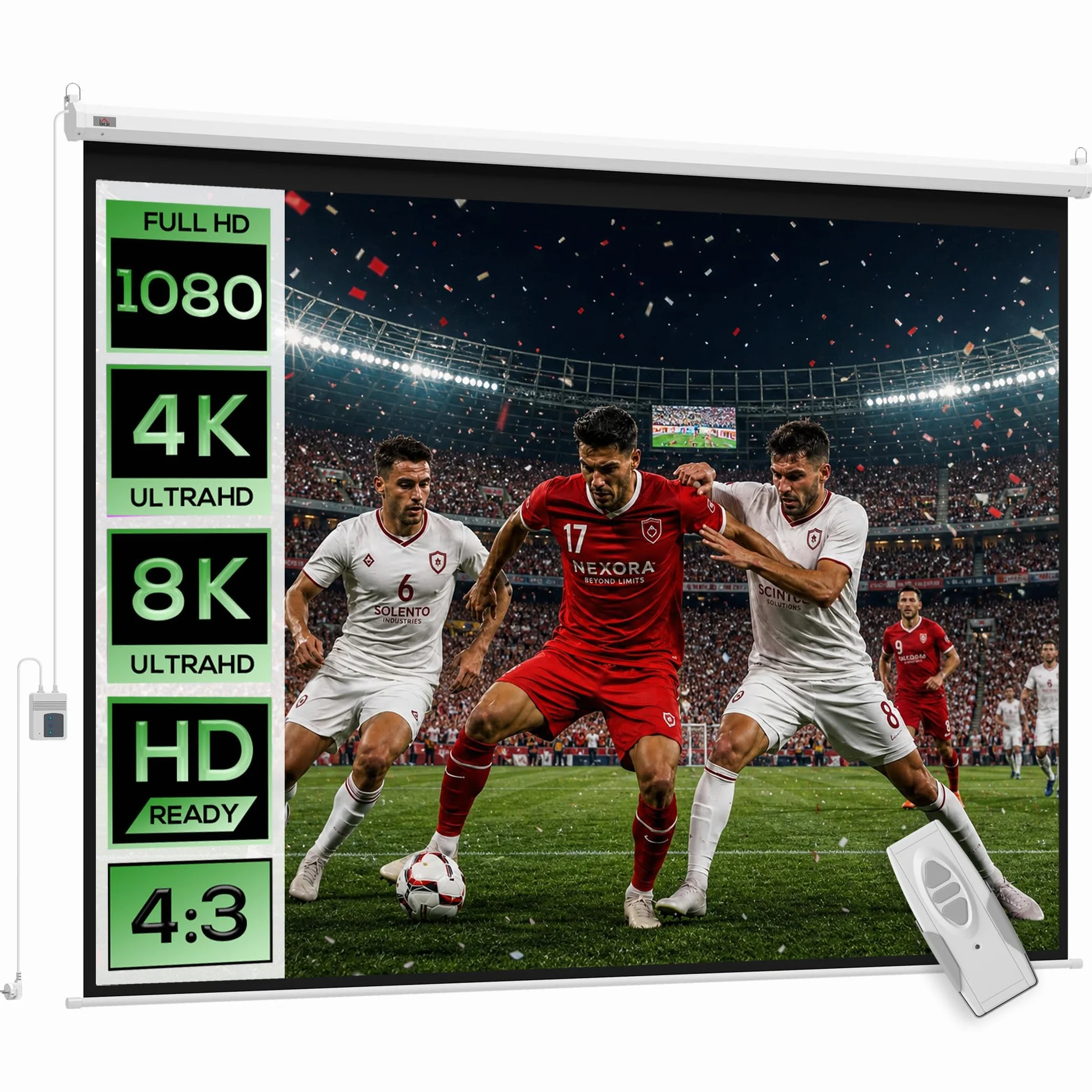 HOMCOM Écran Vidéoprojecteur 84 Pouces 4:3 4K HD Motorisé Électrique Montage Mural Plafond
