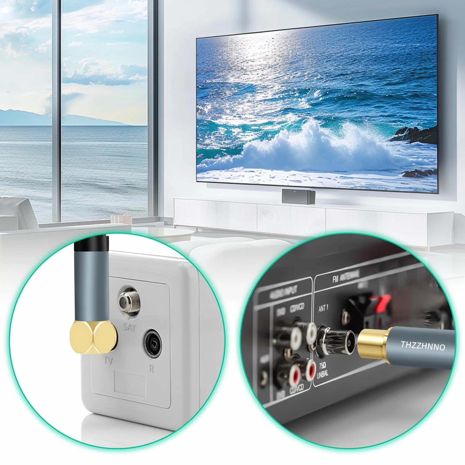 TV Antenne Angle Droit RG6 Coaxiaux Câble 3Mètres, Plaqué or 90 degrés Angle Femelle à Connecteur Mâle, Câble Coaxiaux pour HDTV, CATV, DVB - T2/C/S, Modem Câble, Radio, Récepteur Satellite